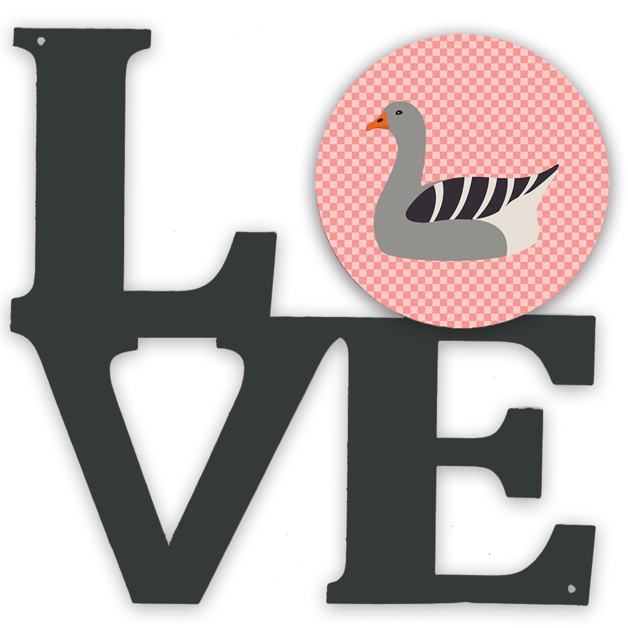 'Caroline'S Treasures Pilgrim Goose Pink Check Metal Artwork Love Wall-Decor, Multicolor''
