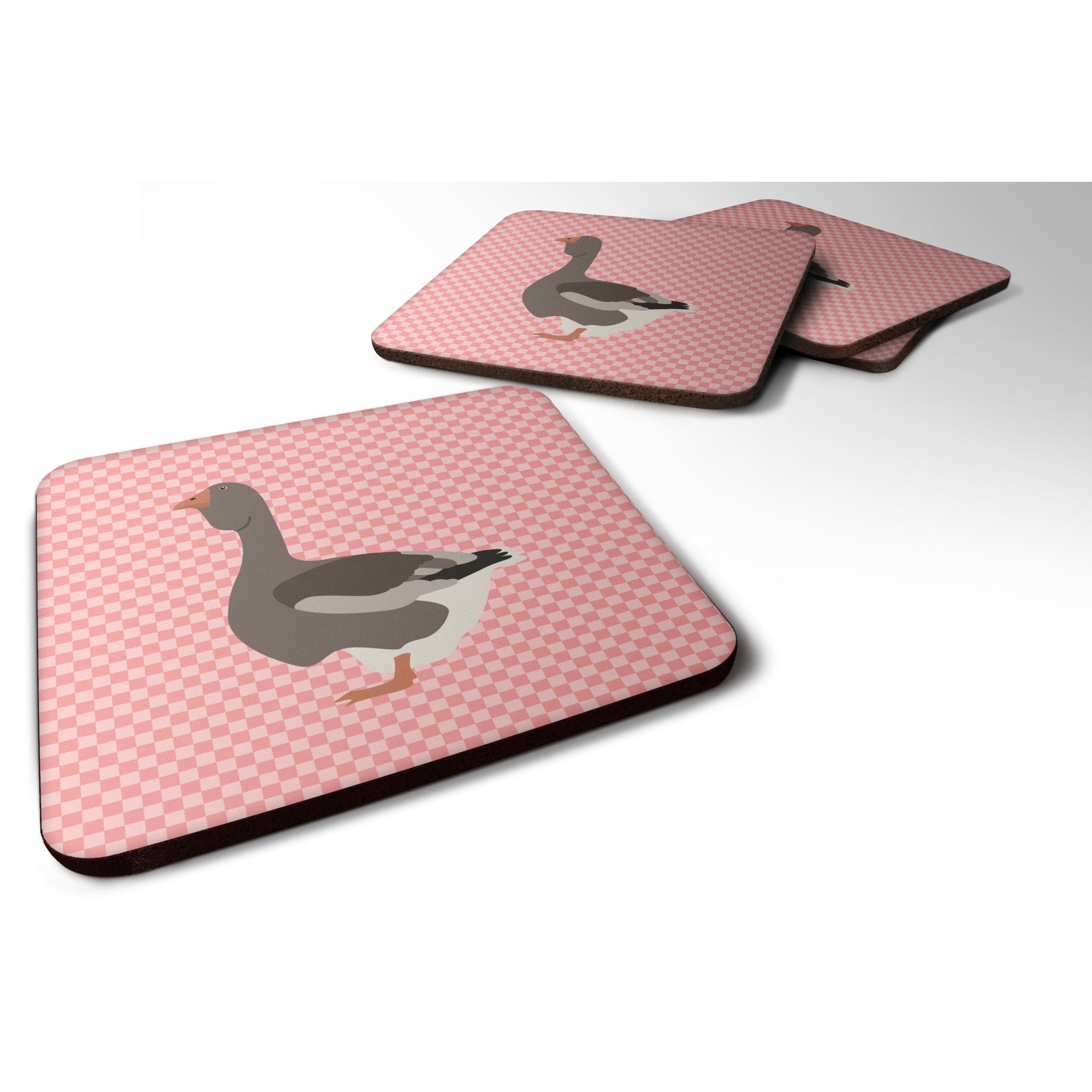 'Caroline'S Treasures Toulouse Goose Pink Check Decorative Coasters, 3.5, Multicolor''