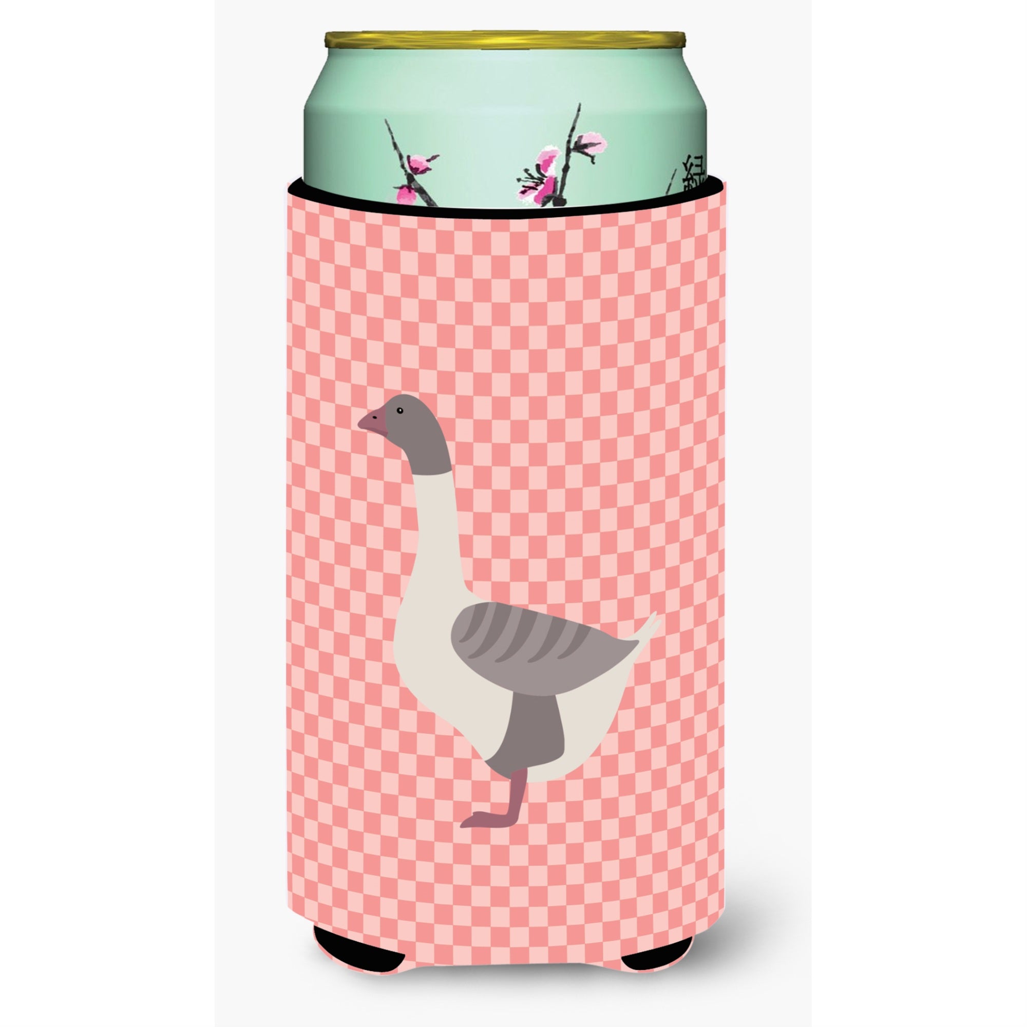 'Caroline'S Treasures Buff Grey Back Goose Pink Check Decorative Can Hugger, Tall Boy, Multicolor''