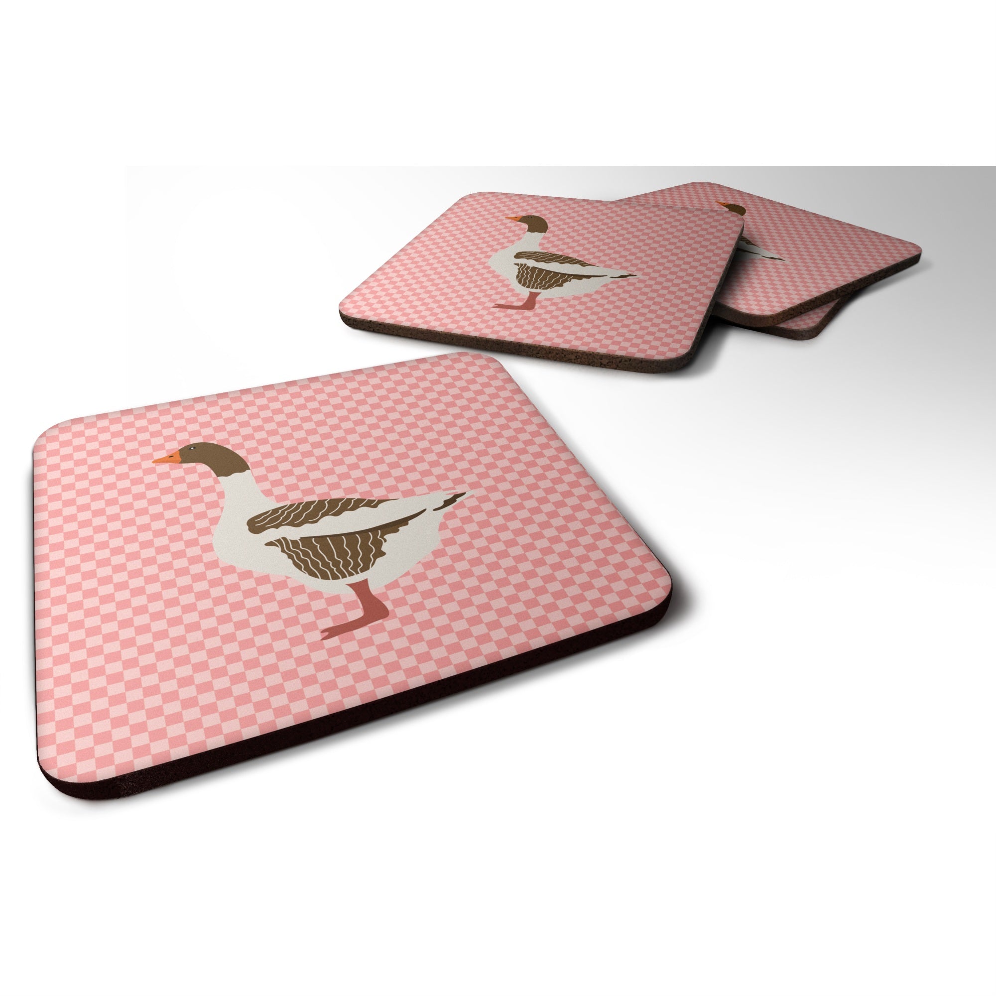 'Caroline'S Treasures Pomeranian Rogener Goose Pink Check Decorative Coasters, 3.5, Multicolor''