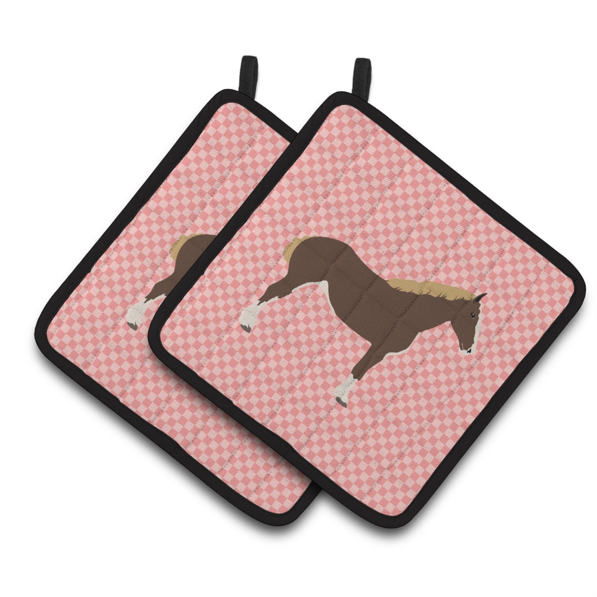 'Caroline'S Treasures Percheron Horse Pink Check Decorated Pot Holder, 7.5'''' X 7.5''''''