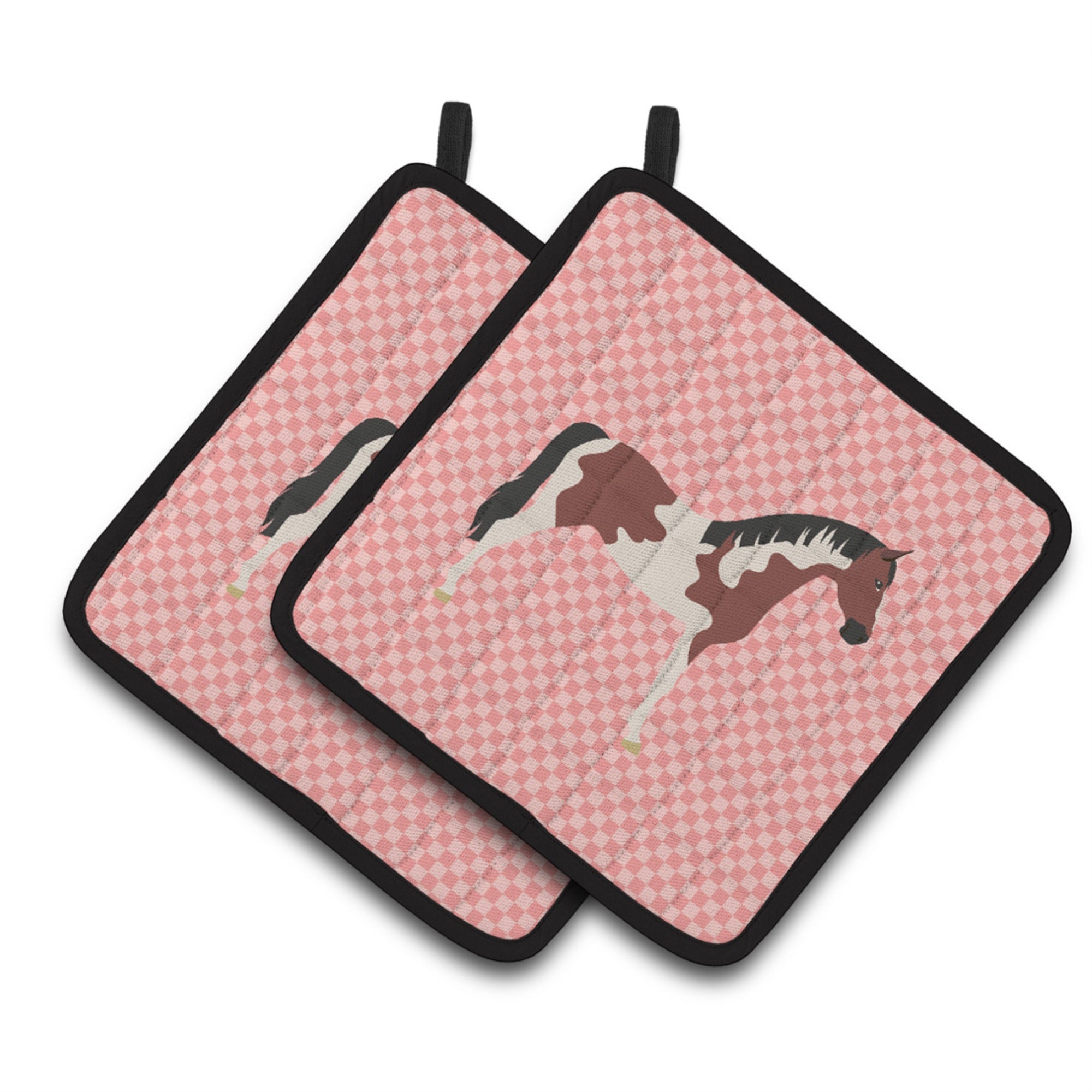 'Caroline'S Treasures Pinto Horse Pink Check Decorated Pot Holder, 7.5'''' X 7.5''''''
