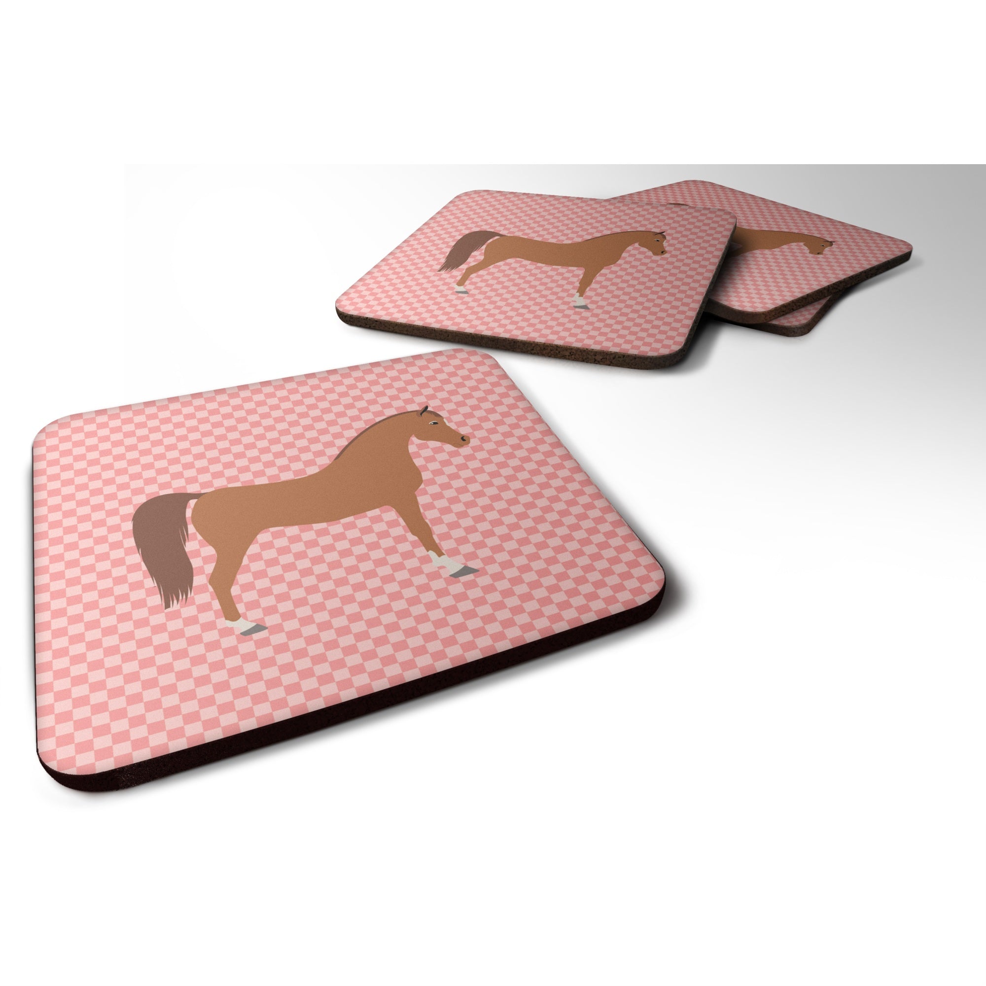'Caroline'S Treasures Arabian Horse Pink Check Decorative Coasters, 3.5'''', Multicolor''
