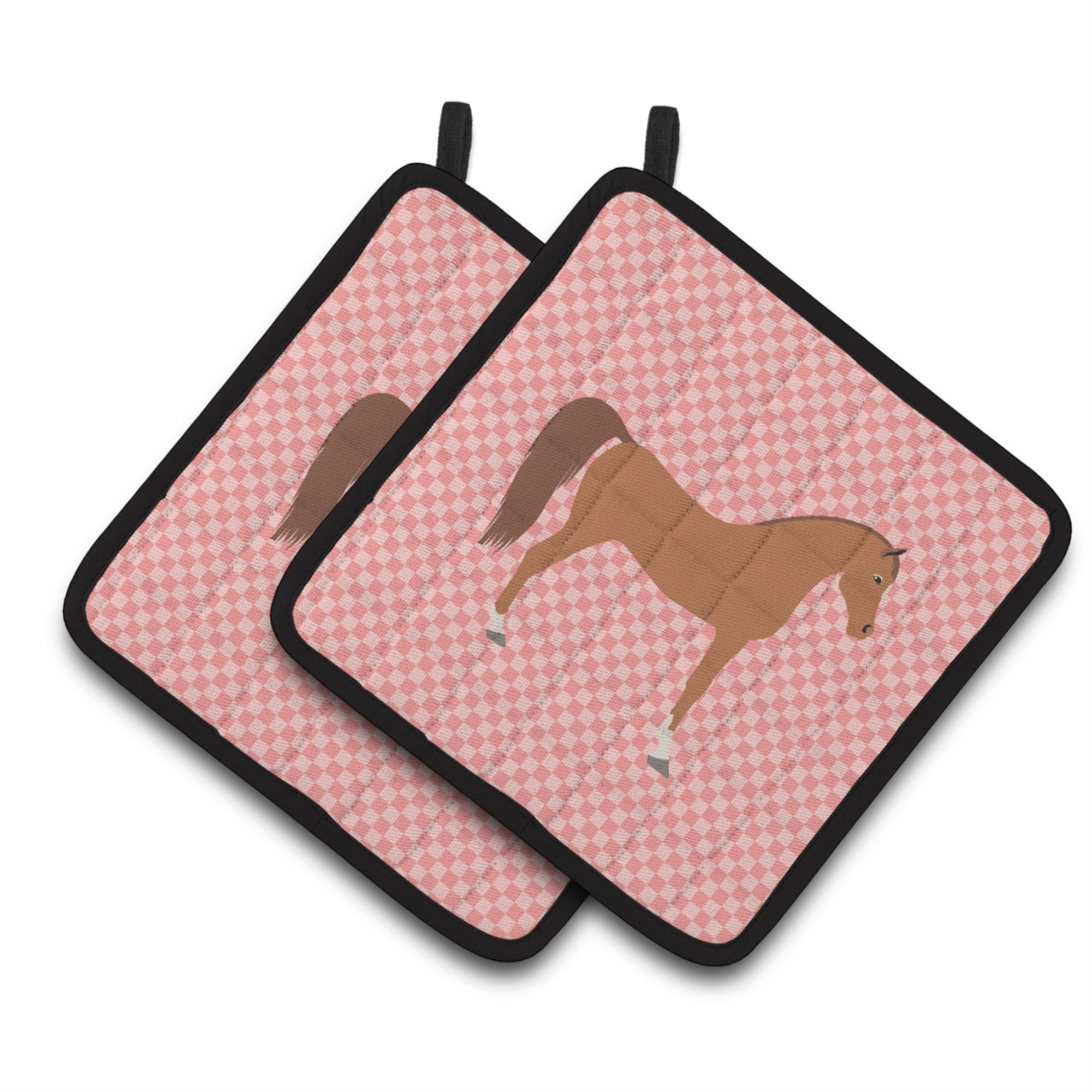 'Caroline'S Treasures Arabian Horse Pink Check Decorated Pot Holder, 7.5'''' X 7.5''''''