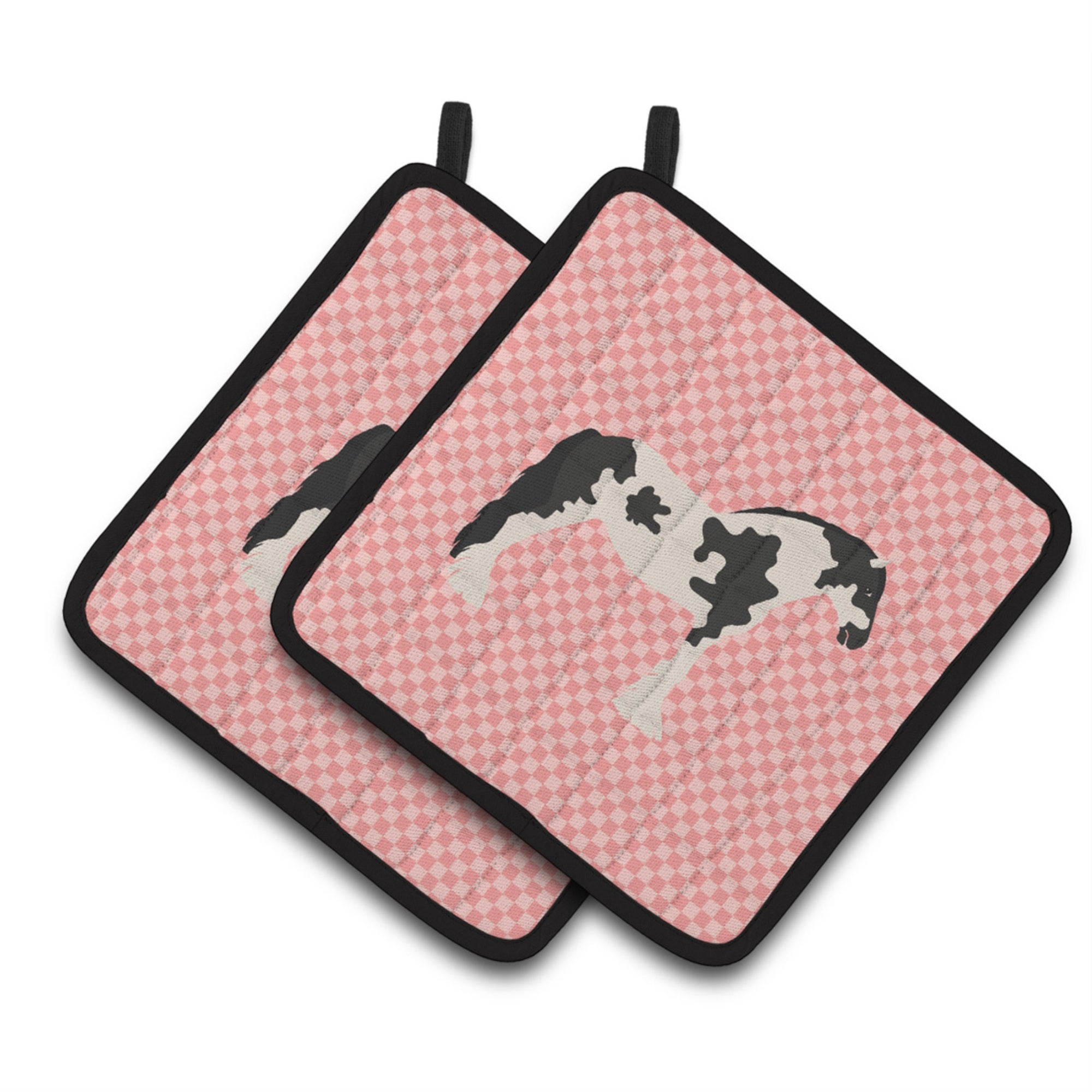 'Caroline'S Treasures Cyldesdale Horse Pink Check Decorated Pot Holder, 7.5'''' X 7.5''''''