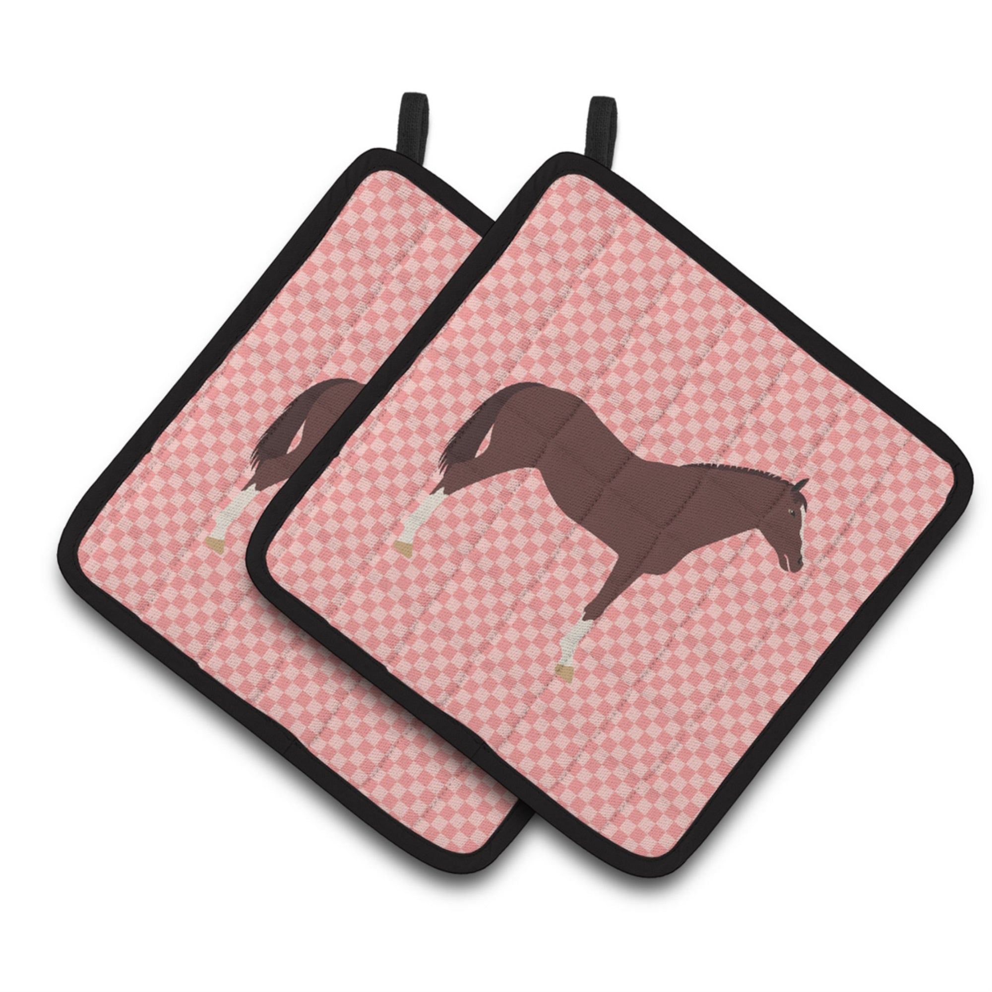 'Caroline'S Treasures English Thoroughbred Horse Pink Check Decorated Pot Holder, 7.5'''' X 7.5''''''