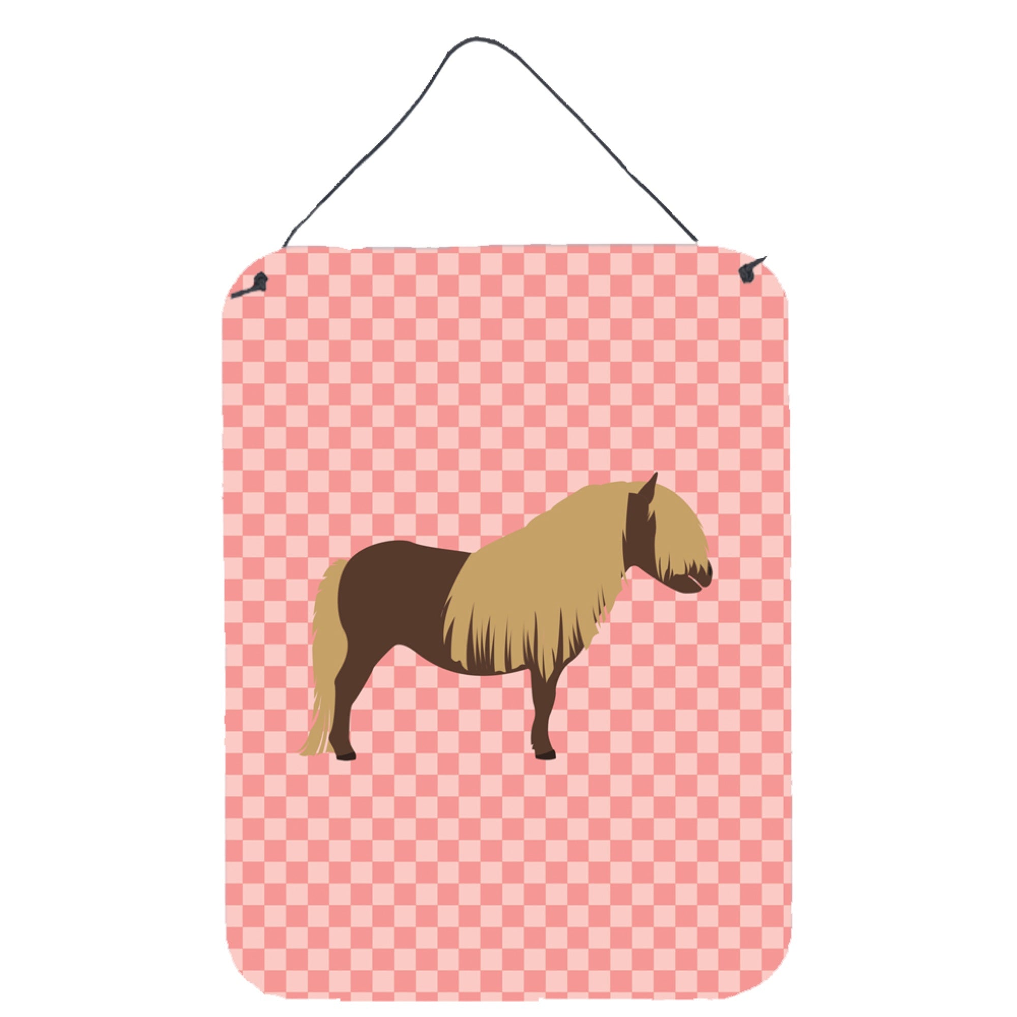 'Caroline'S Treasures Shetland Pony Horse Pink Check Metal Print, 16Hx12W, Multicolor''