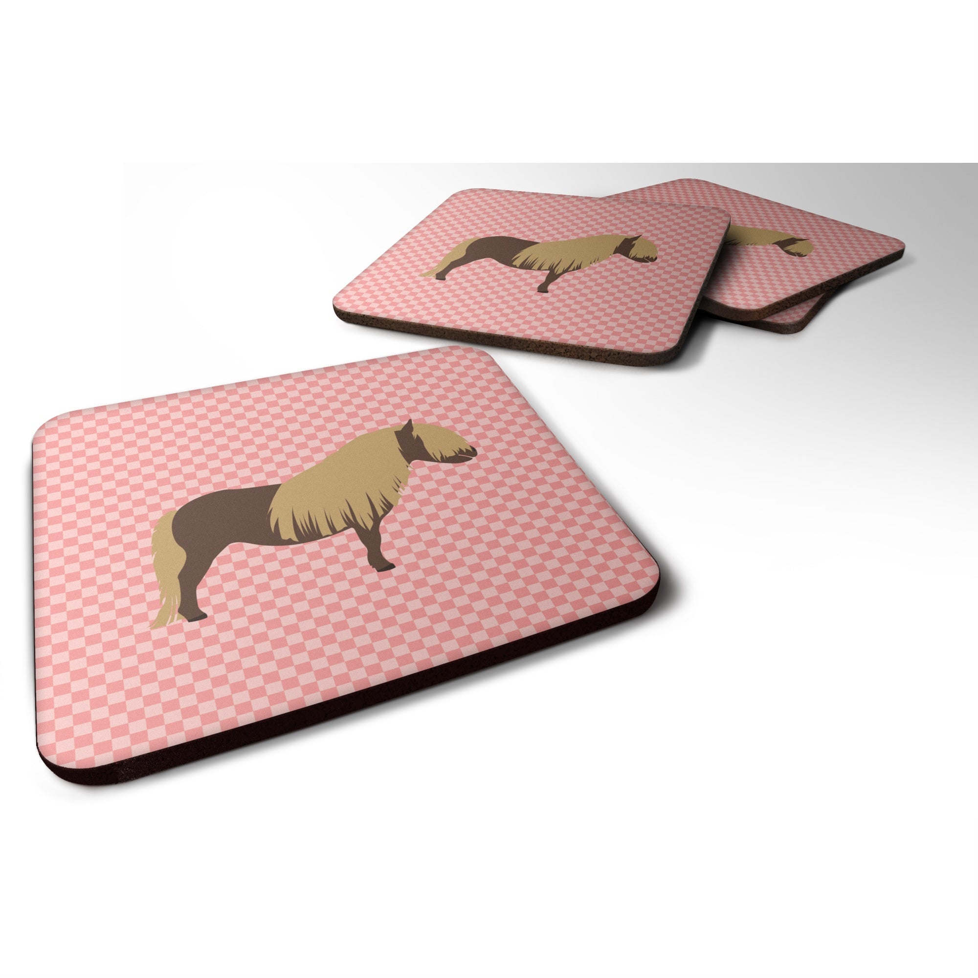 'Caroline'S Treasures Shetland Pony Horse Pink Check Decorative Coasters, 3.5, Multicolor''