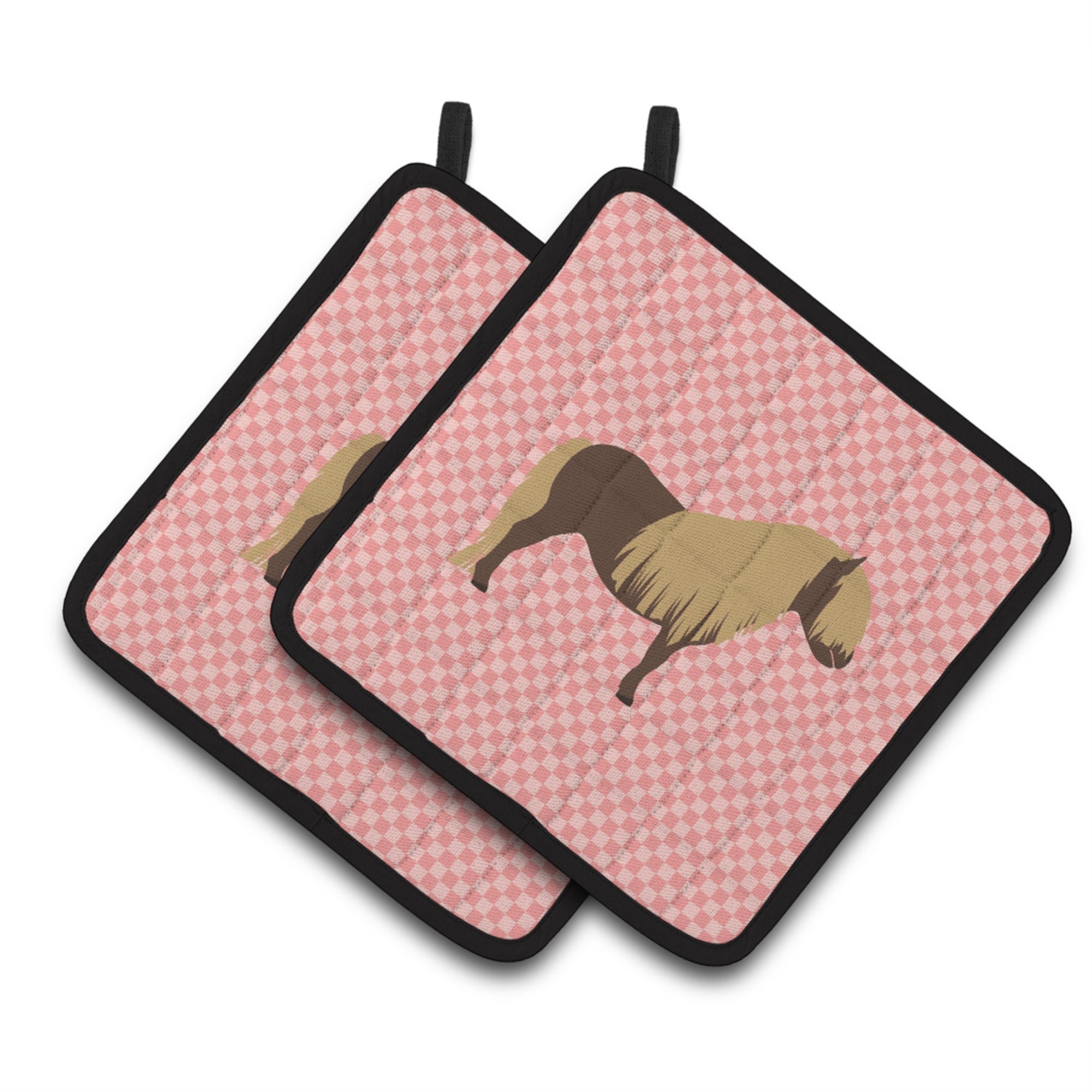'Caroline'S Treasures Shetland Pony Horse Pink Check Decorated Pot Holder, 7.5'''' X 7.5''''''