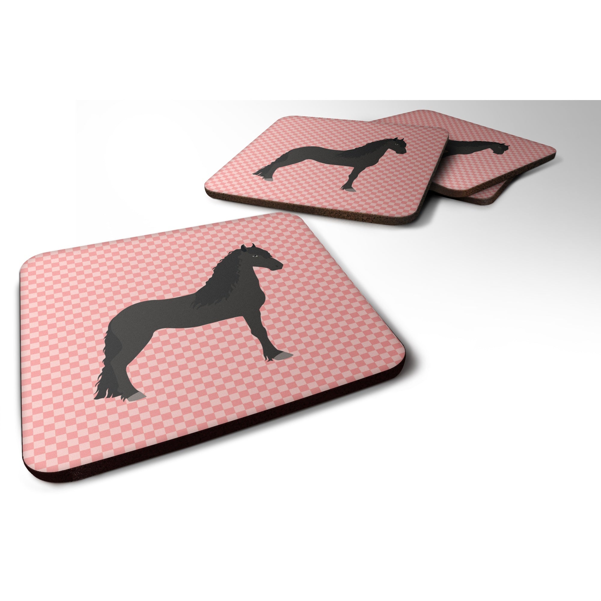 'Caroline'S Treasures Friesian Horse Pink Check Decorative Coasters, 3.5, Multicolor''