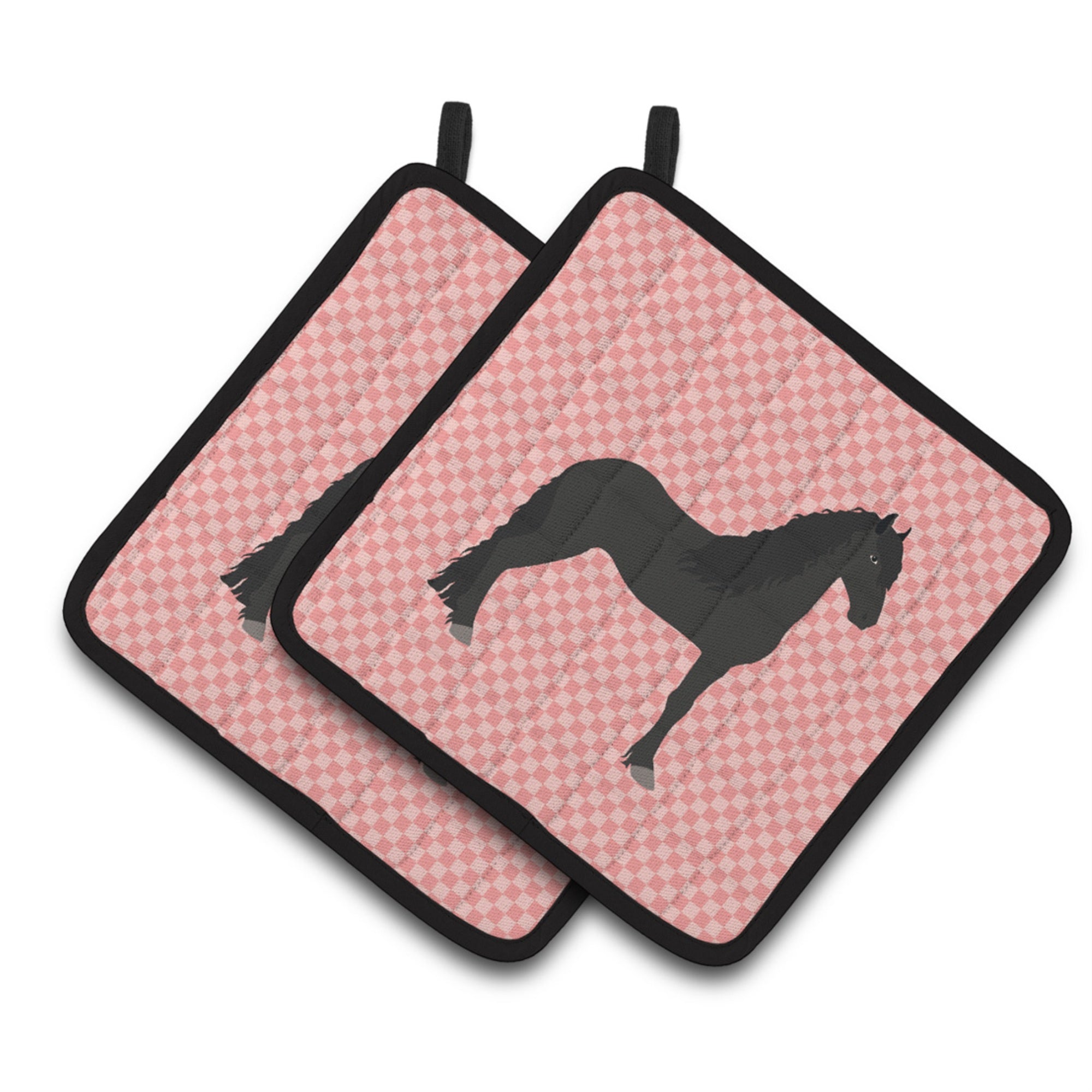 'Caroline'S Treasures Friesian Horse Pink Check Decorated Pot Holder, 7.5'''' X 7.5''''''