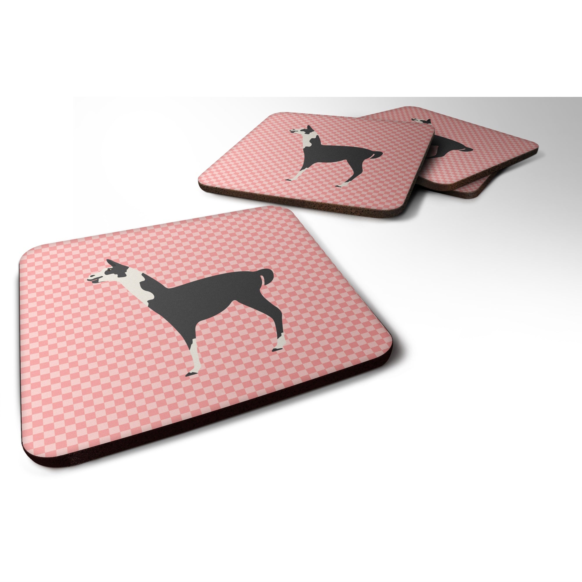 'Caroline'S Treasures Llama Q' Ara Pink Check Decorative Coasters, 3.5, Multicolor''