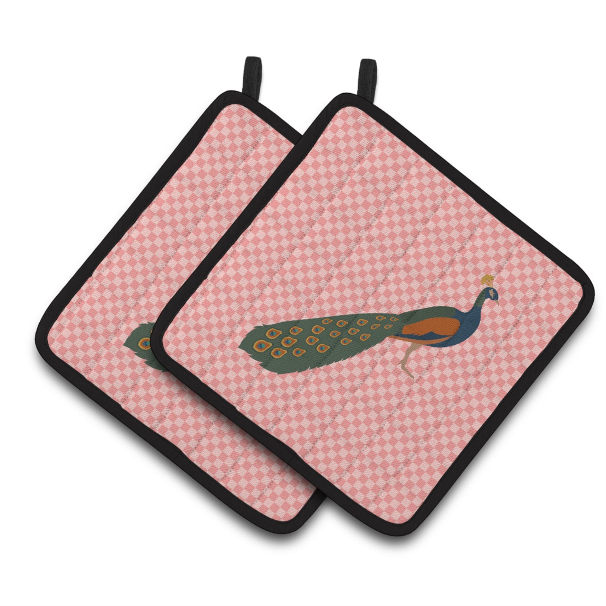 'Caroline'S Treasures Indian Peacock Peafowl Pink Check Decorated Pot Holder, 7.5'''' X 7.5''''''