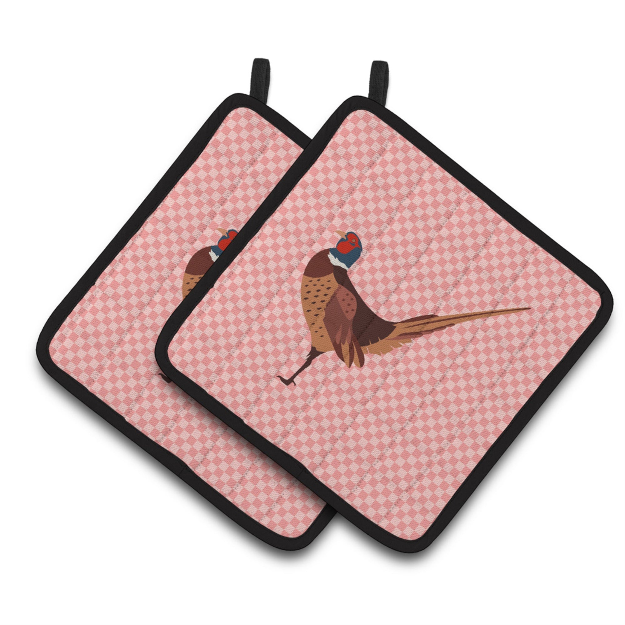 'Caroline'S Treasures Ring-Necked Common Pheasant Pink Check Decorated Pot Holder, 7.5'''' X 7.5''''''