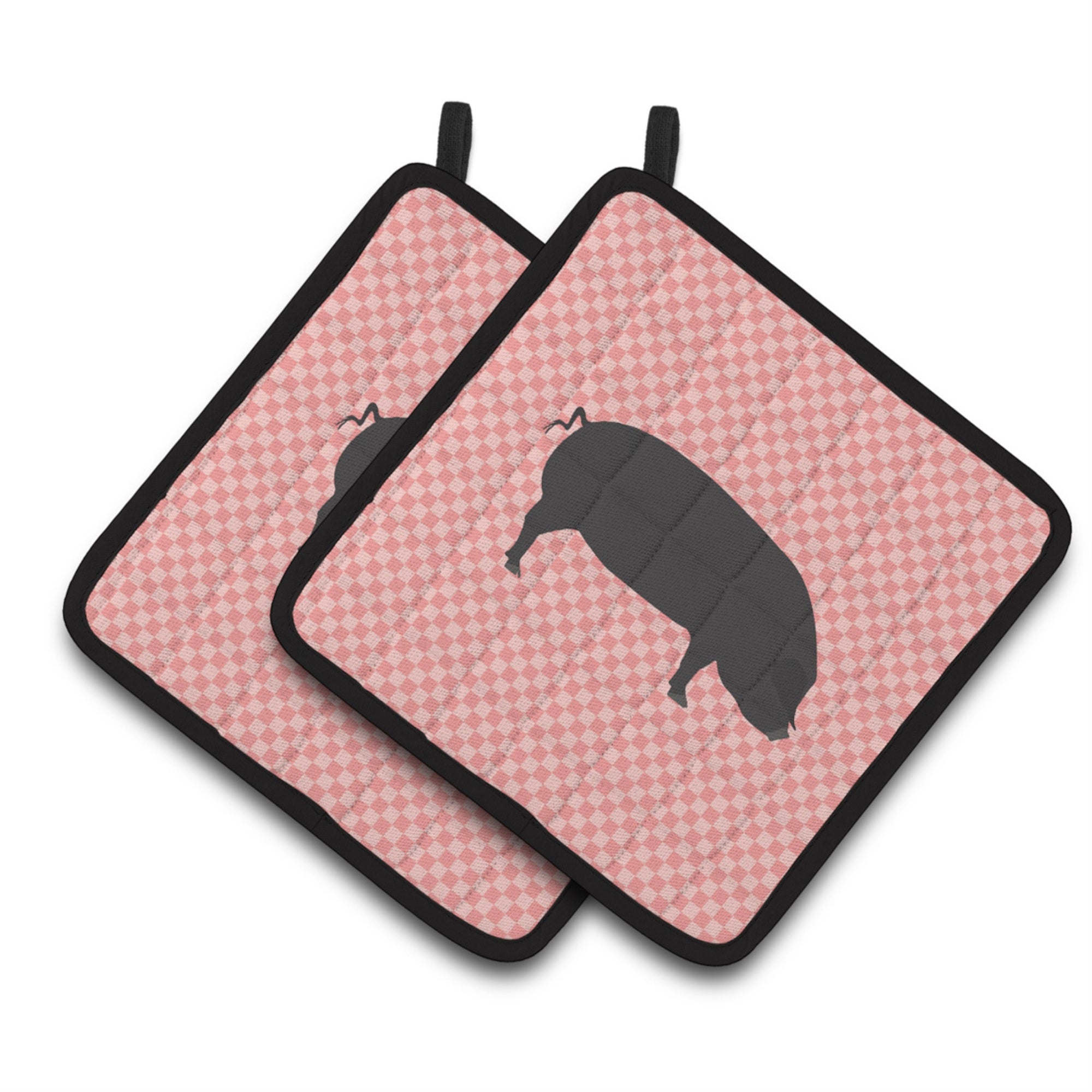 'Caroline'S Treasures Devon Large Black Pig Pink Check Decorated Pot Holder, 7.5'''' X 7.5''''''