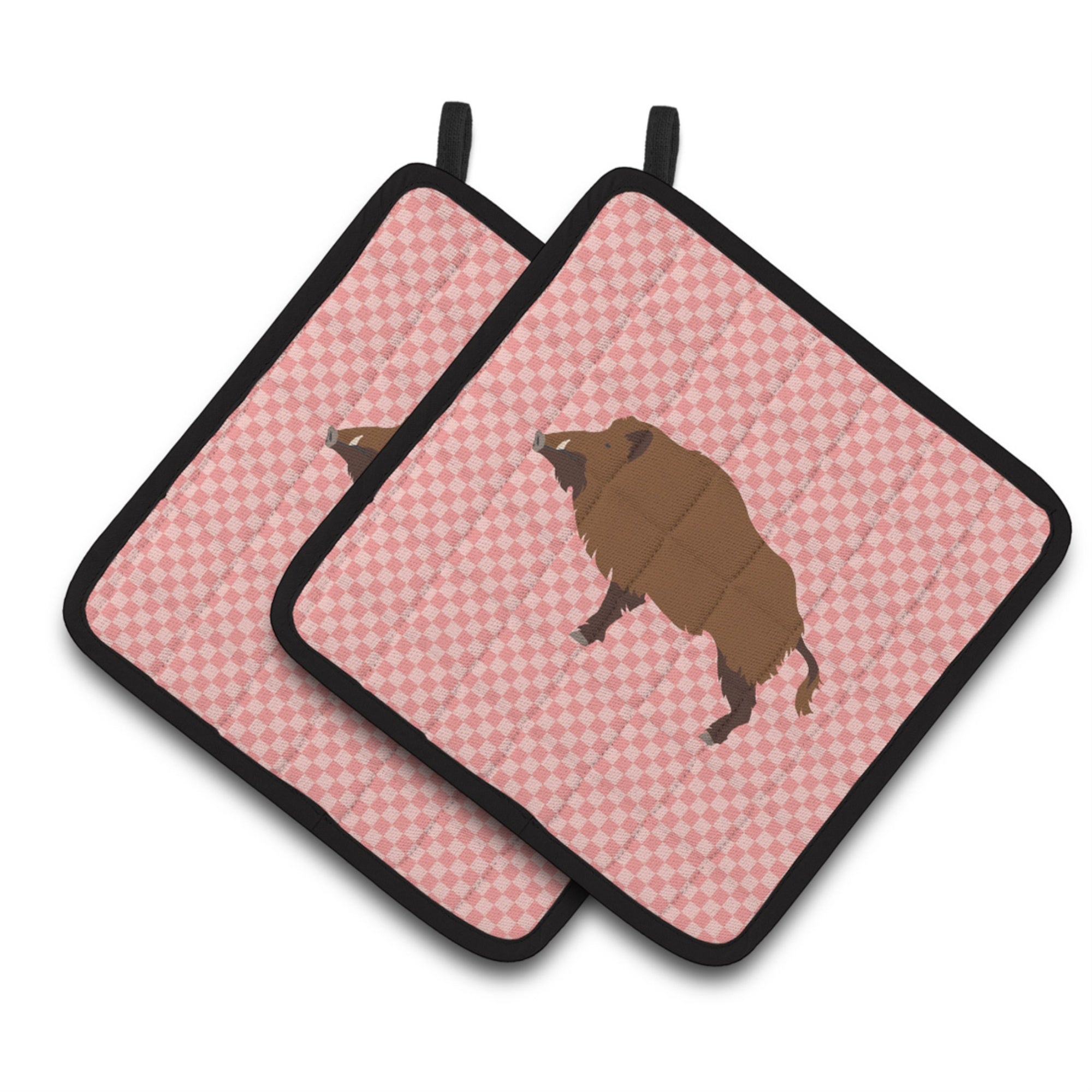 'Caroline'S Treasures Wild Boar Pig Pink Check Decorated Pot Holder, 7.5'''' X 7.5''''''