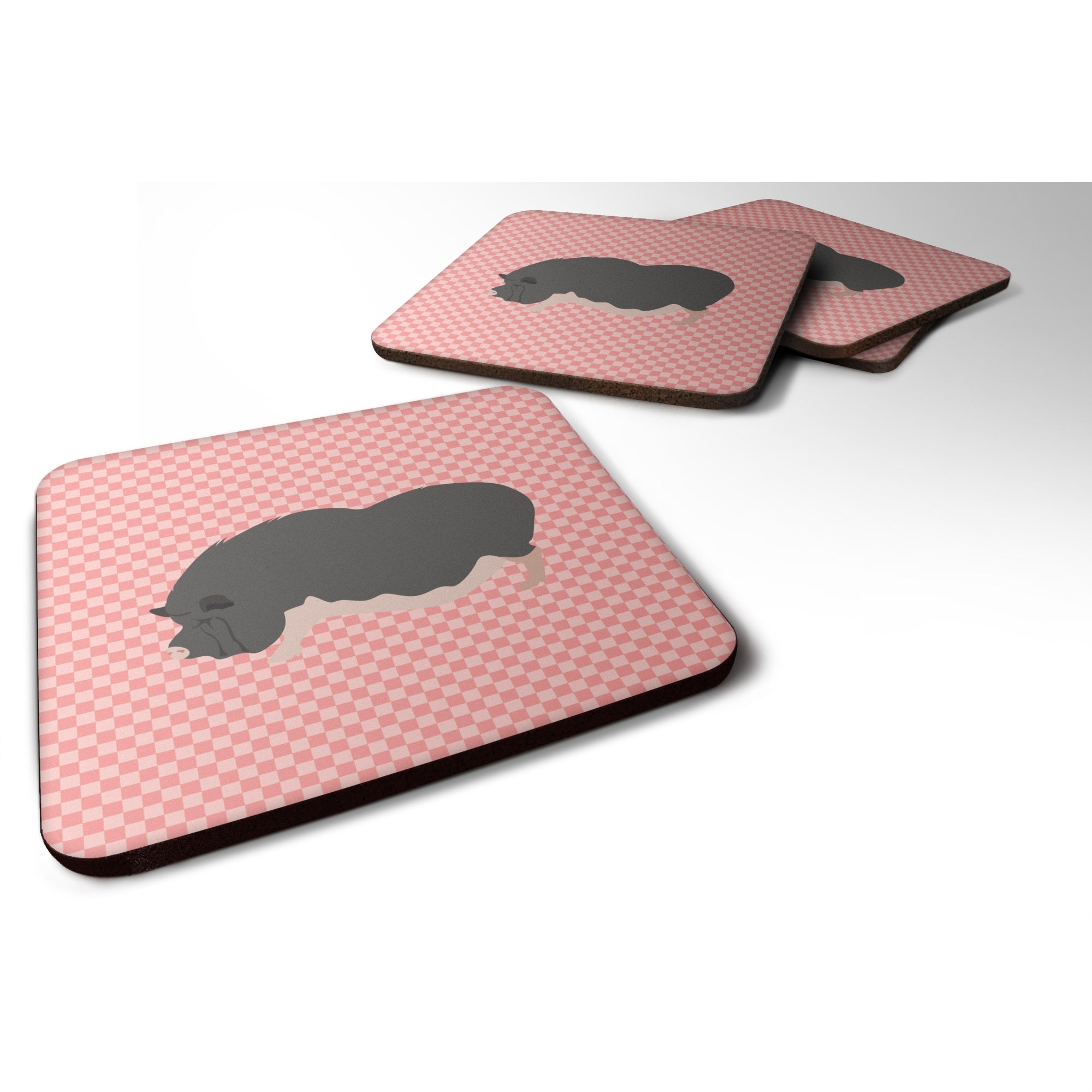 'Caroline'S Treasures Vietnamese Pot-Bellied Pig Pink Check Decorative Coasters, 3.5, Multicolor''