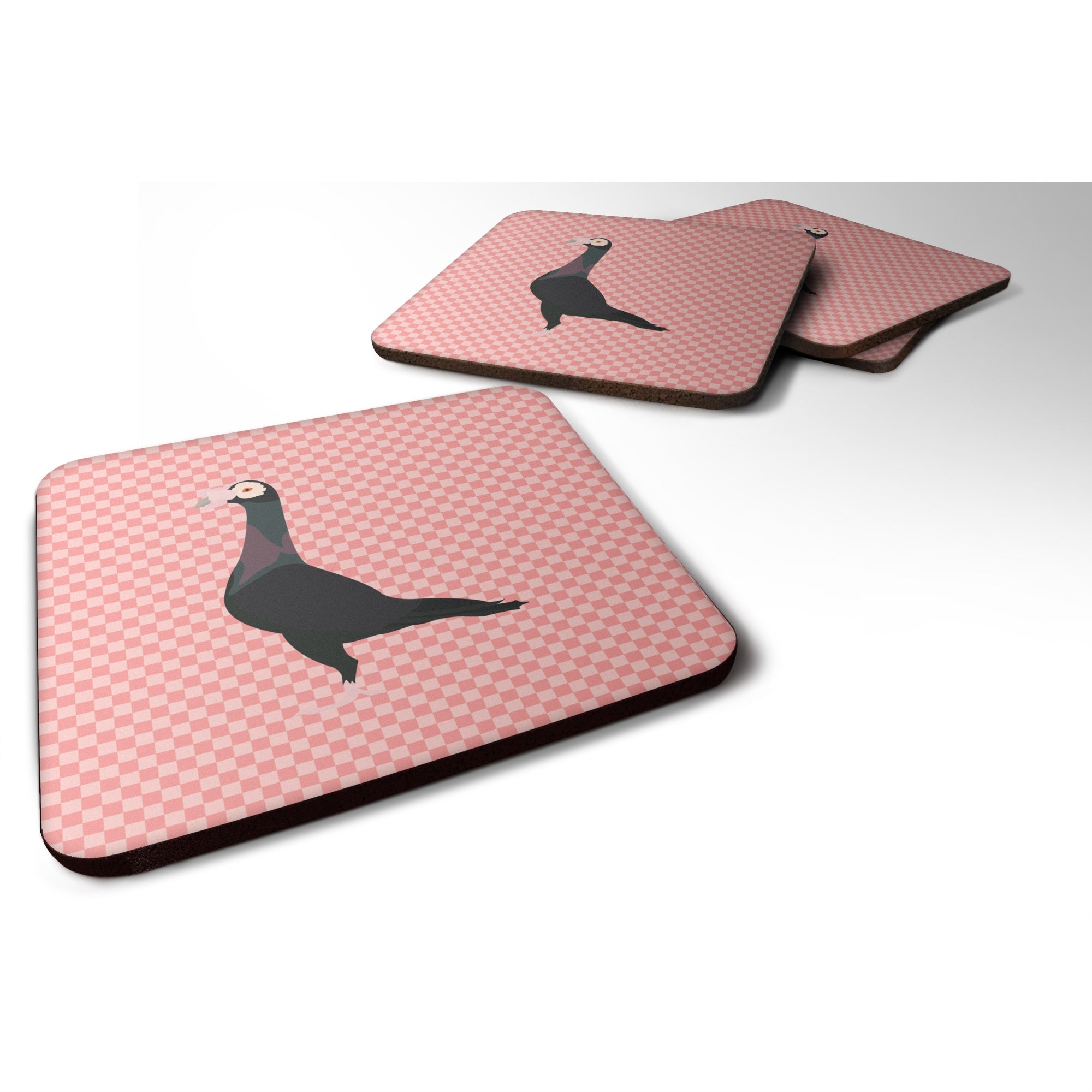 'Caroline'S Treasures English Carrier Pigeon Pink Check Decorative Coasters, 3.5, Multicolor''