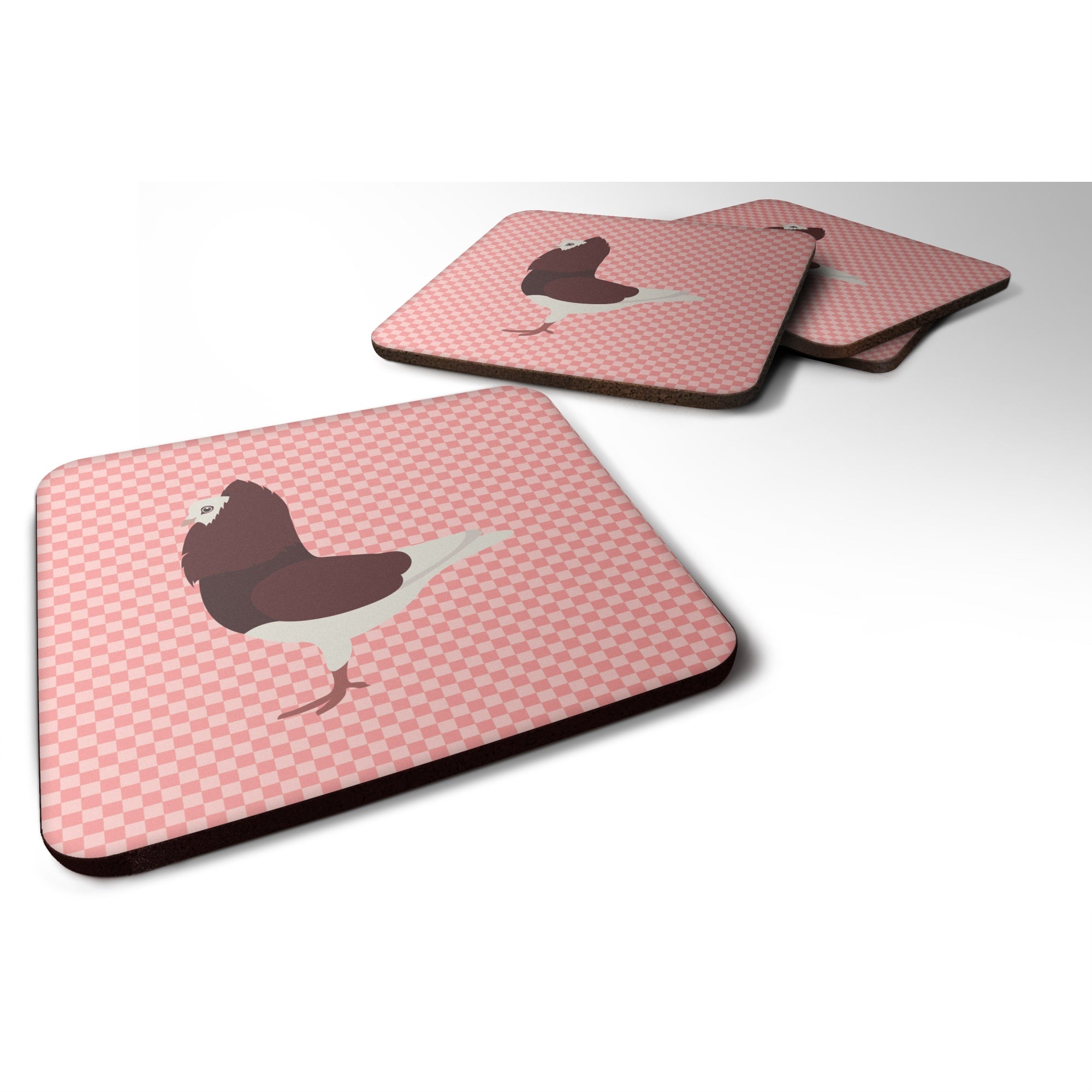 'Caroline'S Treasures Capuchin Red Pigeon Pink Check Decorative Coasters, 3.5, Multicolor''
