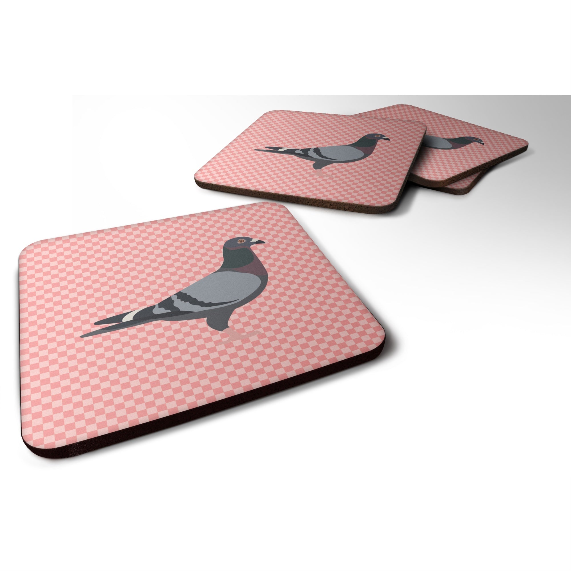 'Caroline'S Treasures Racing Pigeon Pink Check Decorative Coasters, 3.5, Multicolor''