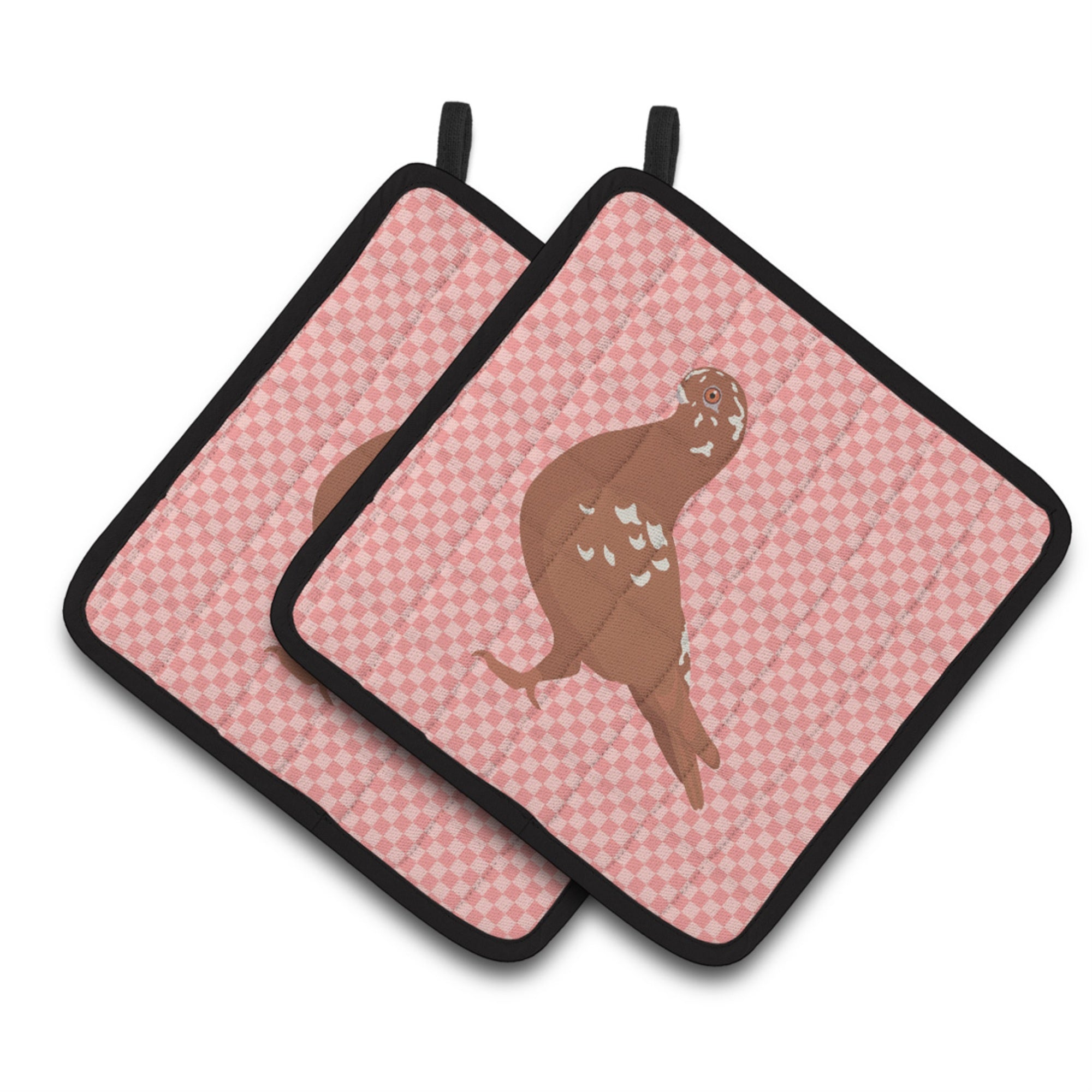 'Caroline'S Treasures African Owl Pigeon Pink Check Decorated Pot Holder, 7.5'''' X 7.5''''''