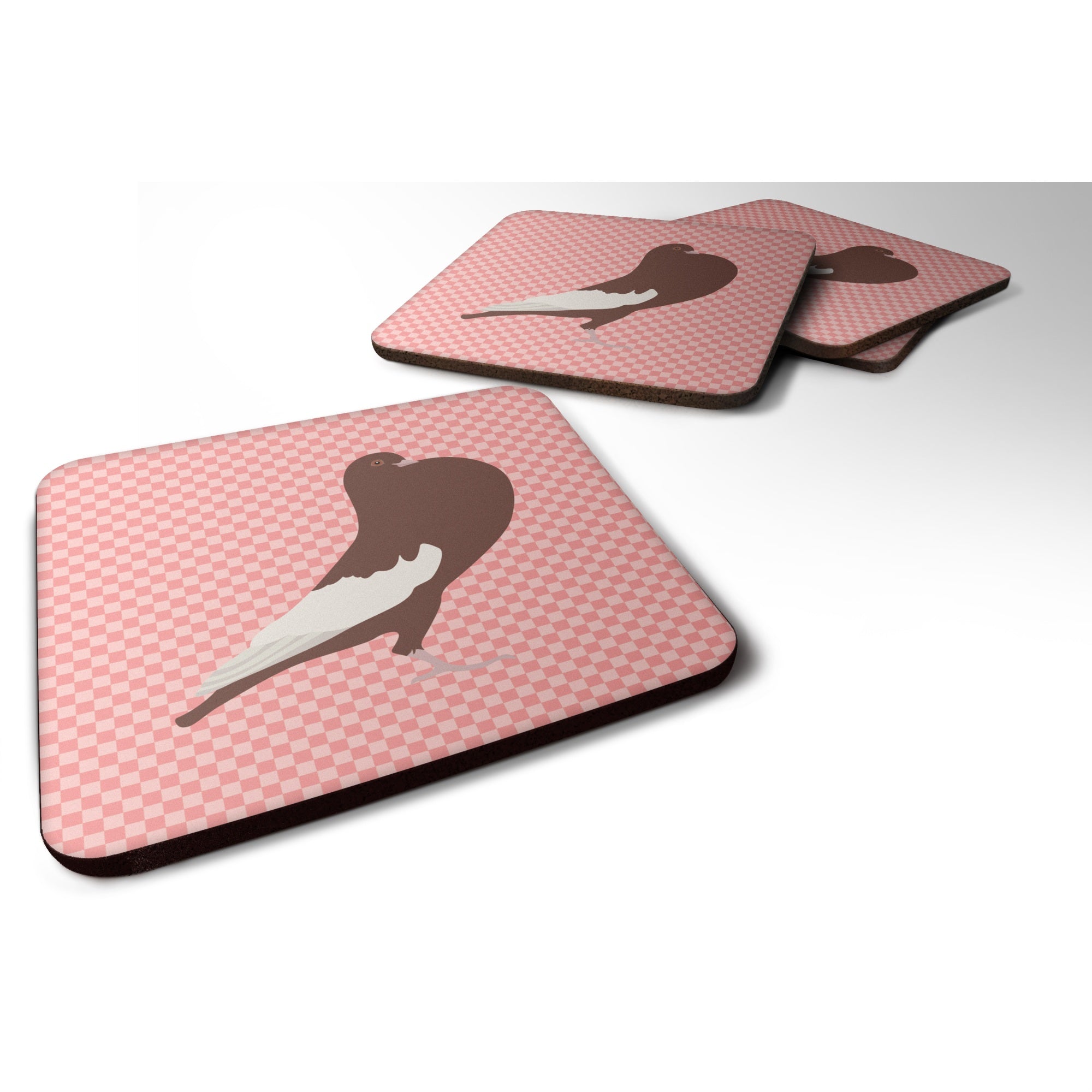 'Caroline'S Treasures English Pouter Pigeon Pink Check Decorative Coasters, 3.5, Multicolor''