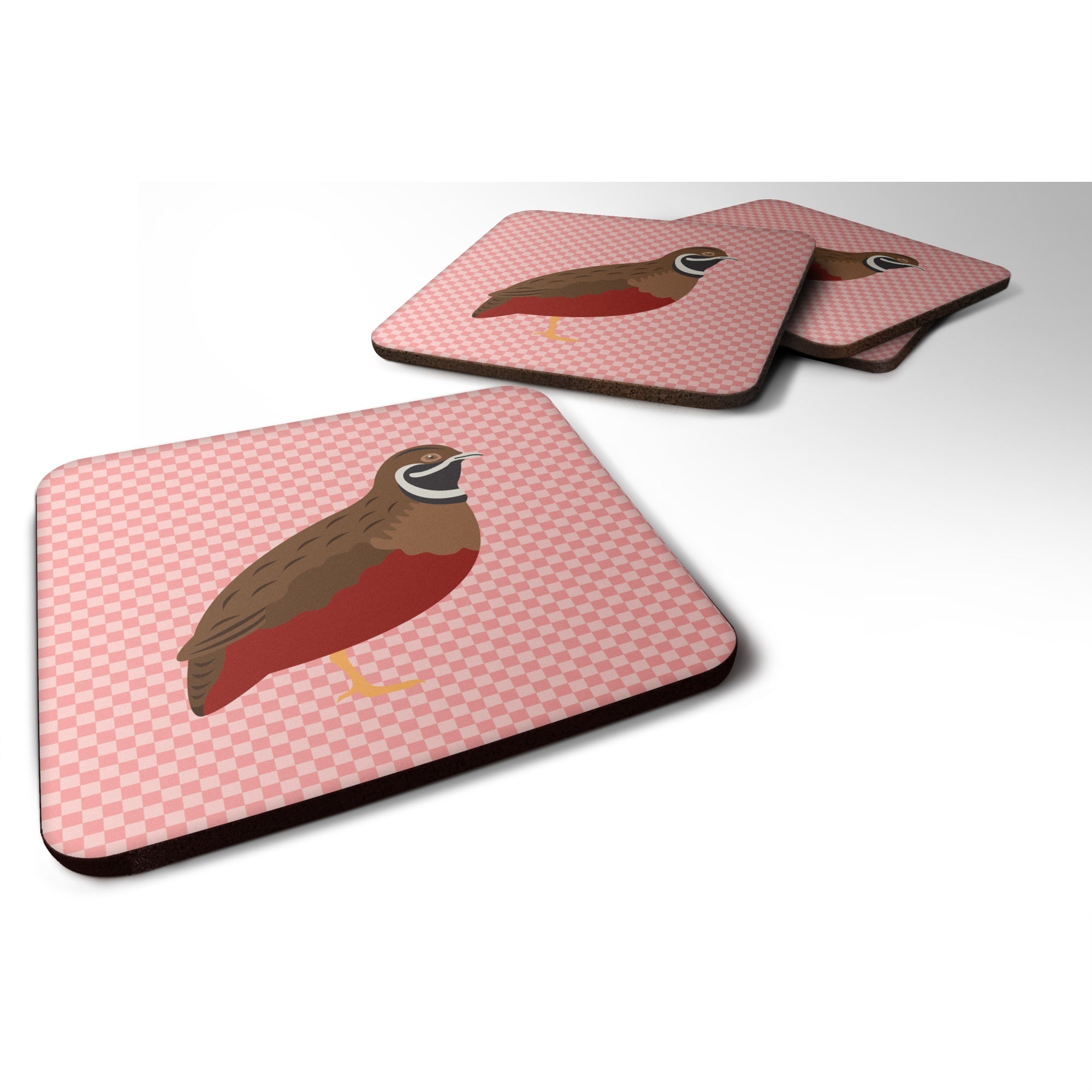 'Caroline'S Treasures Chinese Painted Or King Quail Pink Check Decorative Coasters, 3.5'''', Multicolor''