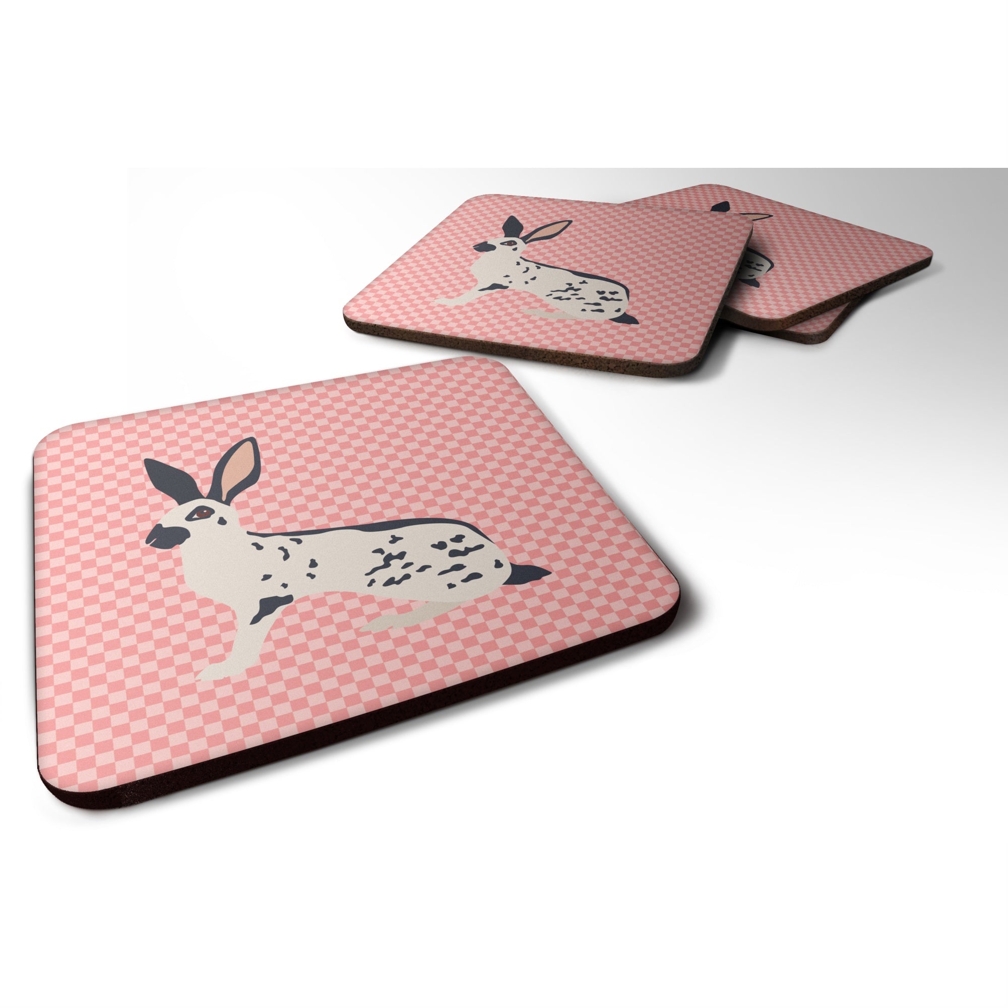 'Caroline'S Treasures English Spot Rabbit Pink Check Decorative Coasters, 3.5, Multicolor''
