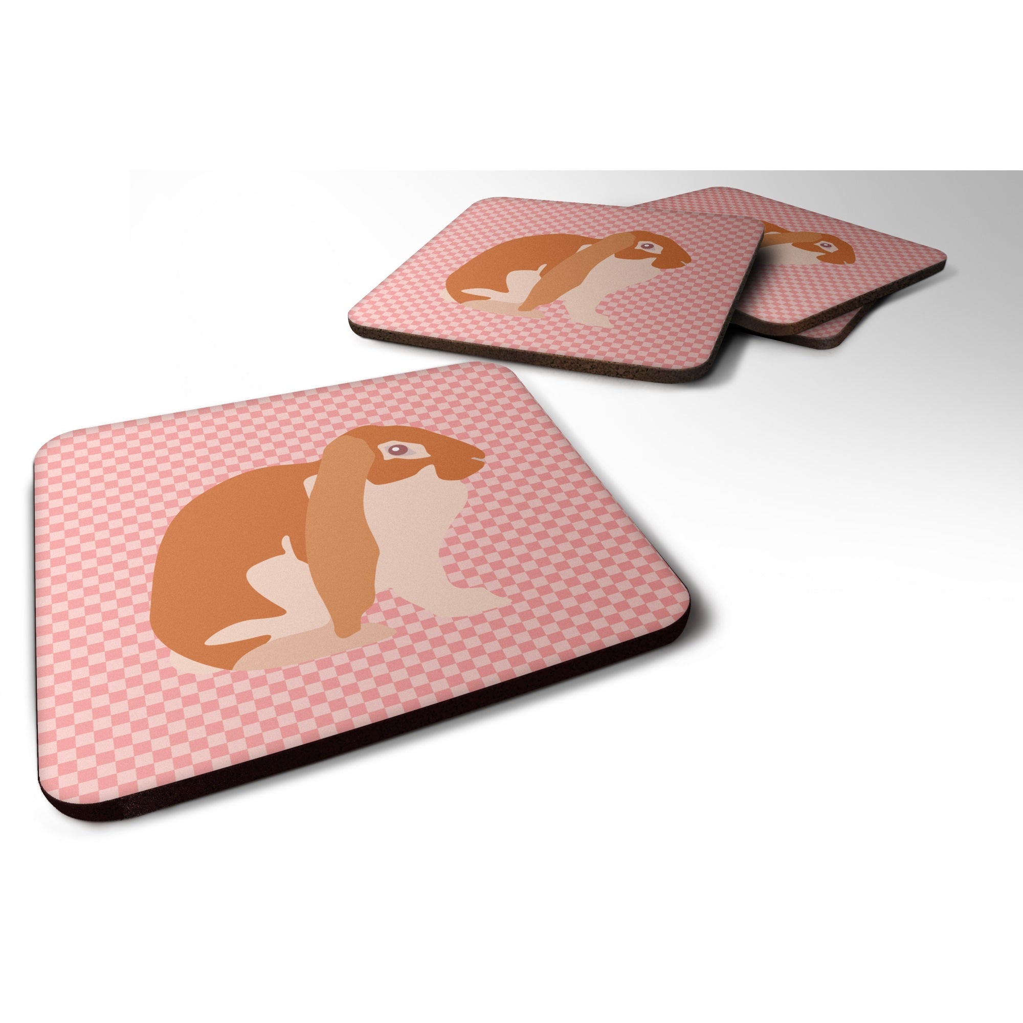 'Caroline'S Treasures English Lop Rabbit Pink Check Decorative Coasters, 3.5, Multicolor''