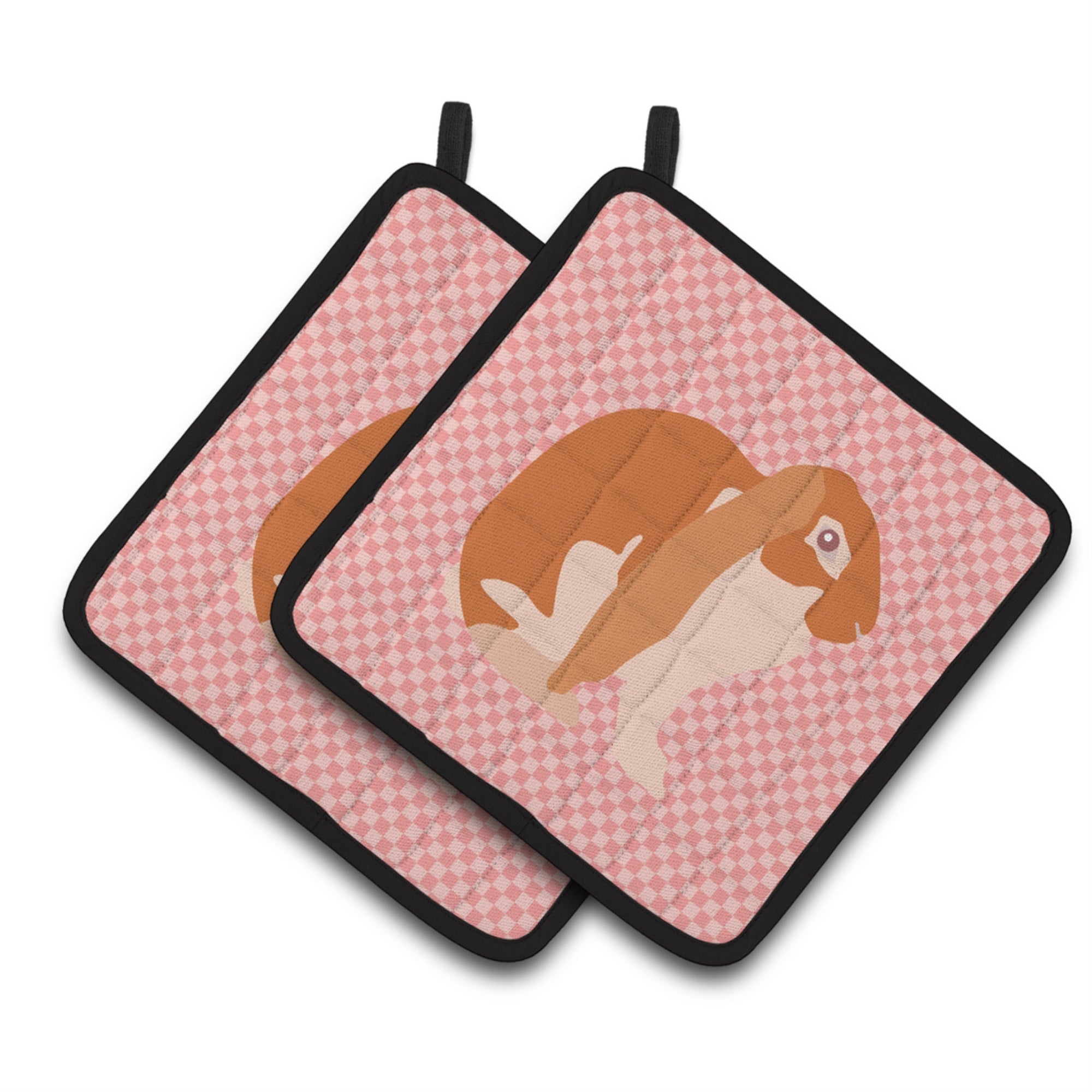 'Caroline'S Treasures English Lop Rabbit Pink Check Decorated Pot Holder, 7.5'''' X 7.5''''''