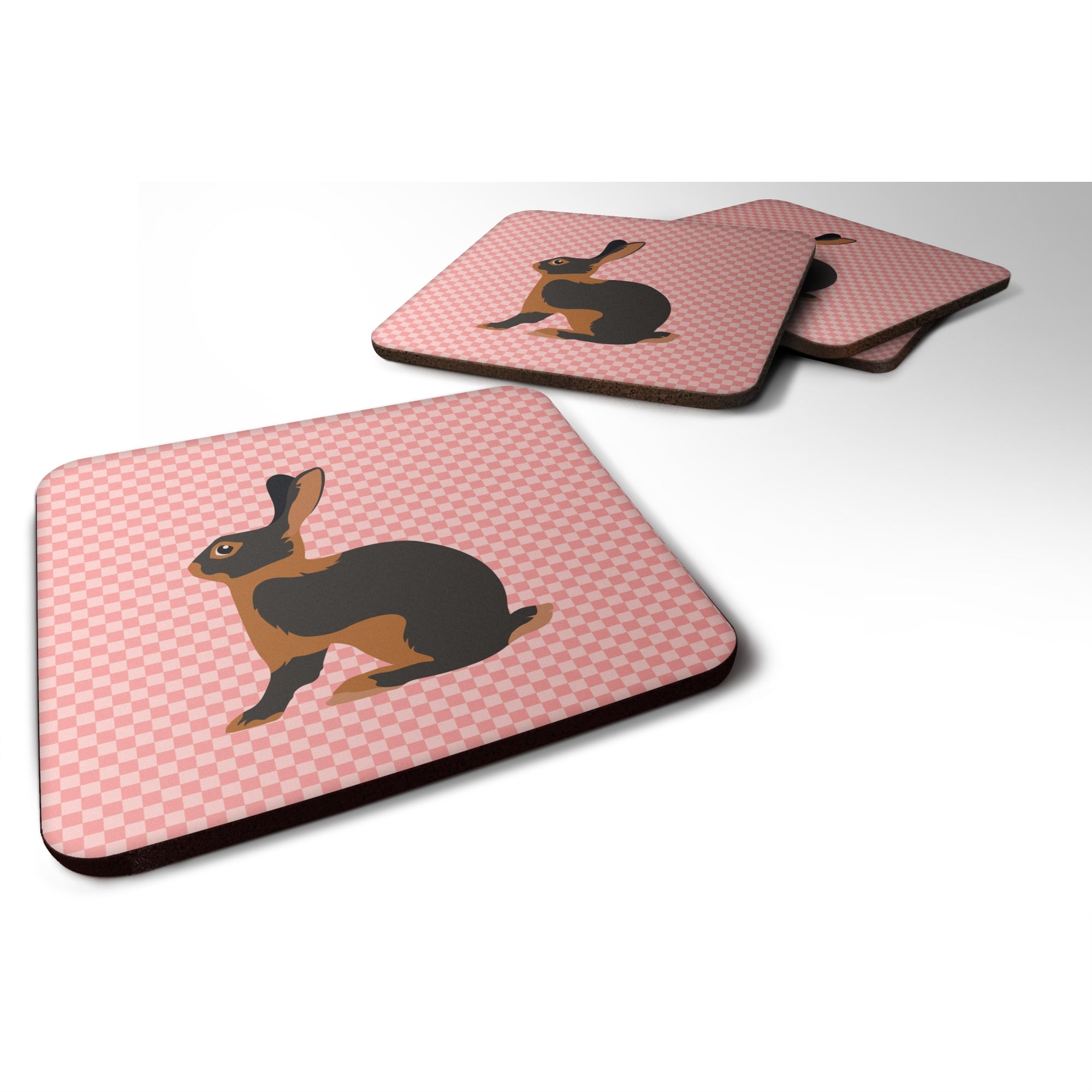 'Caroline'S Treasures Tan Rabbit Pink Check Decorative Coasters, 3.5, Multicolor''