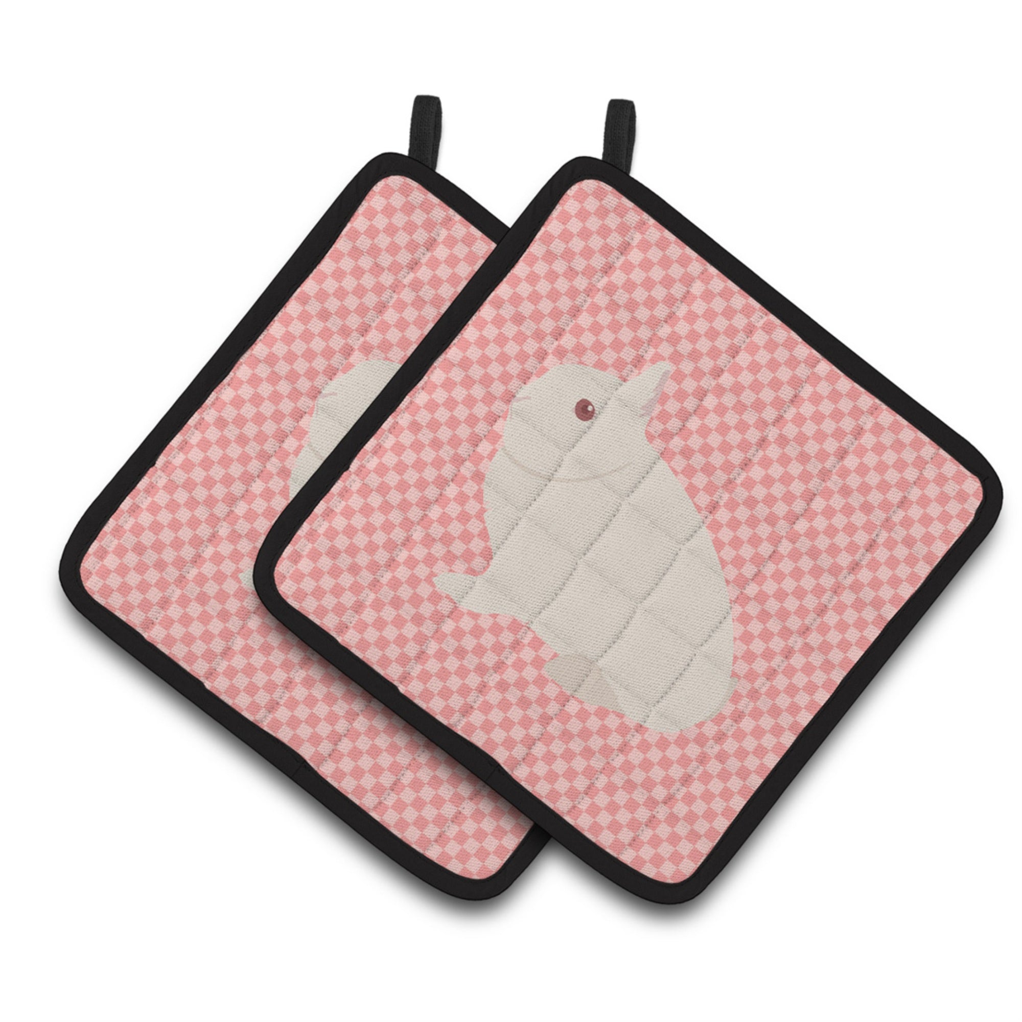 'Caroline'S Treasures Hermelin Rabbit Pink Check Decorated Pot Holder, 7.5'''' X 7.5''''''