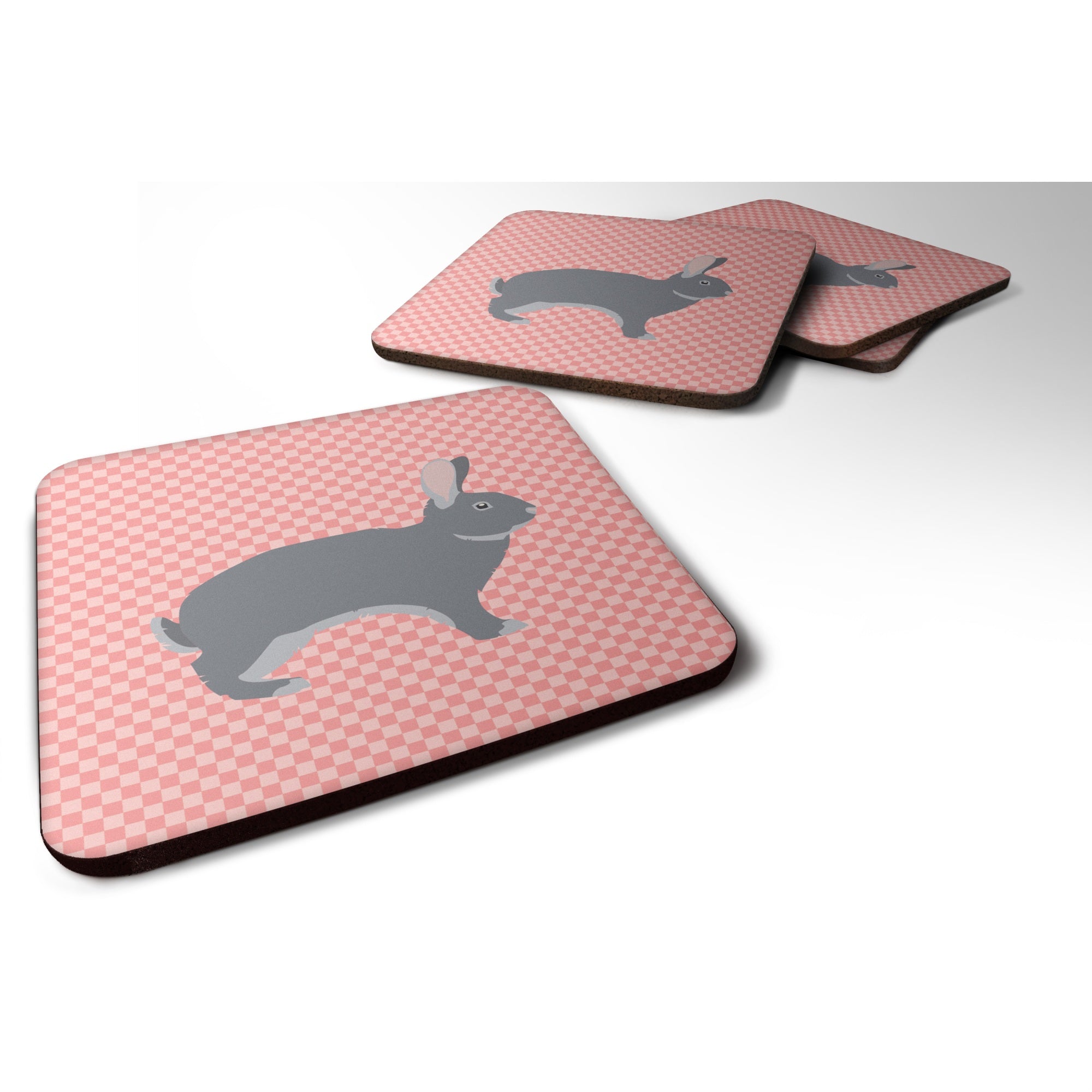'Caroline'S Treasures Giant Chinchilla Rabbit Pink Check Decorative Coasters, 3.5, Multicolor''