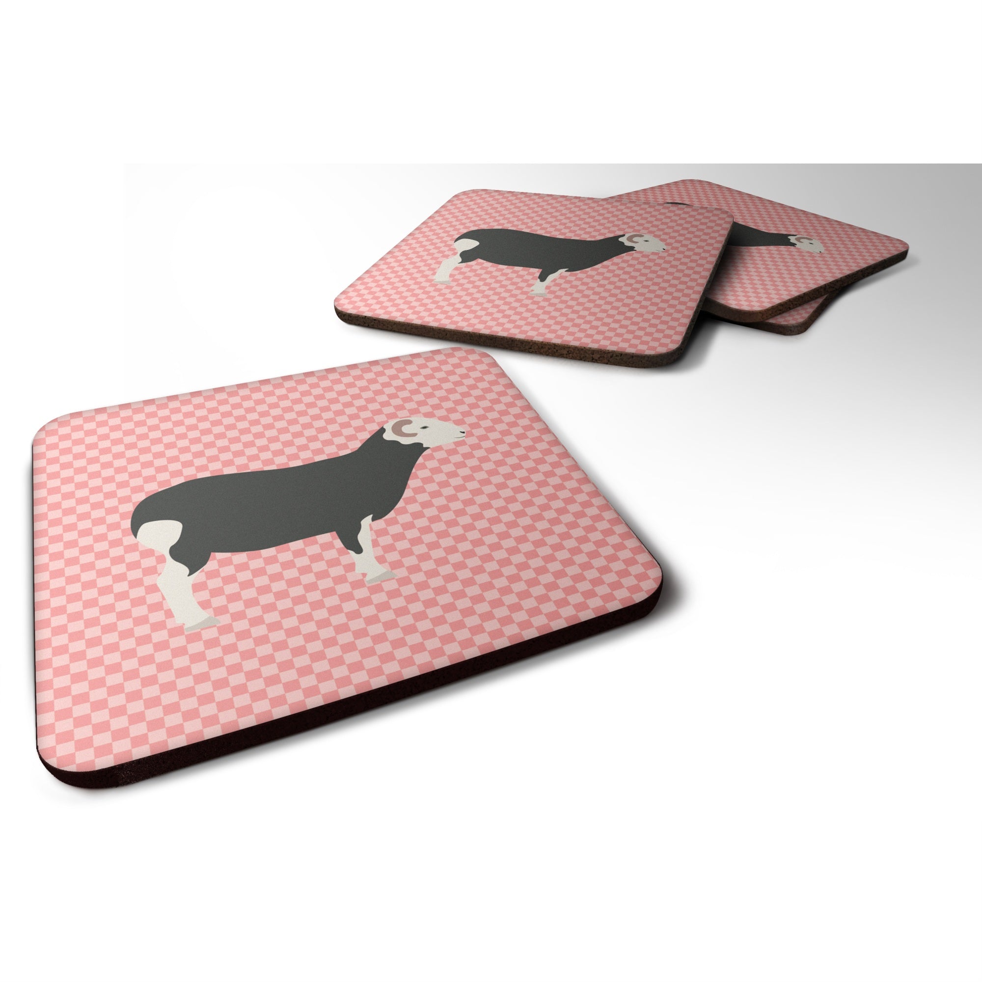 'Caroline'S Treasures Herwick Sheep Pink Check Decorative Coasters, 3.5, Multicolor''