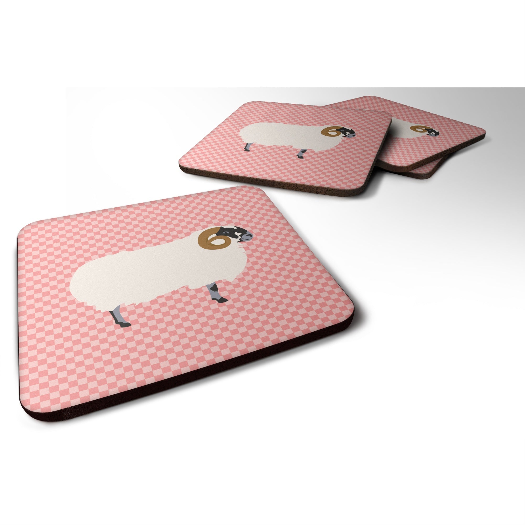 'Caroline'S Treasures Scottish Blackface Sheep Pink Check Decorative Coasters, 3.5'''', Multicolor''