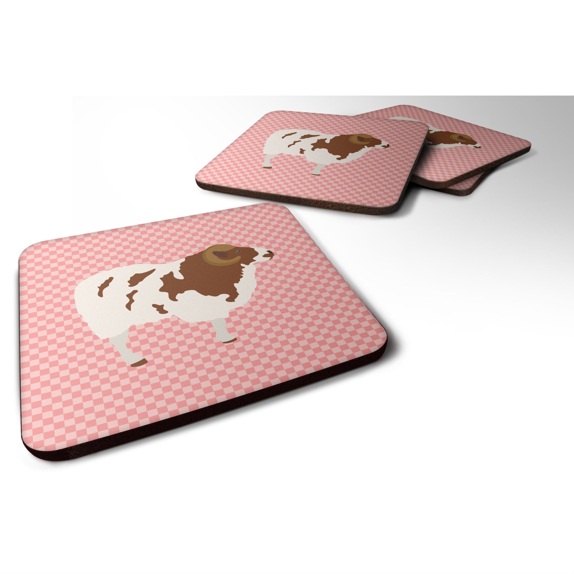 'Caroline'S Treasures Jacob Sheep Pink Check Decorative Coasters, 3.5'''', Multicolor''