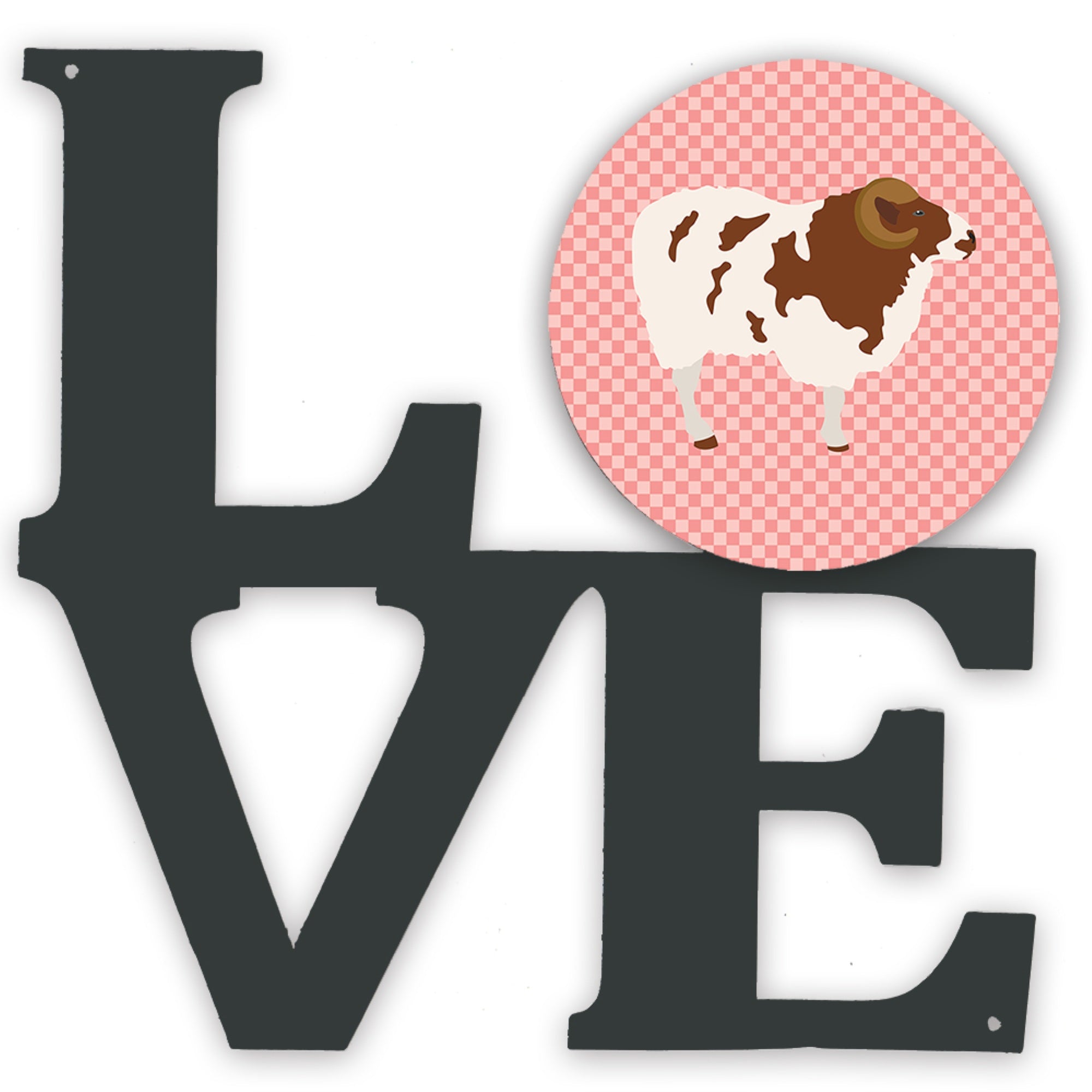 'Caroline'S Treasures Jacob Sheep Pink Check Metal Artwork Love Wall-Decor, Multicolor''