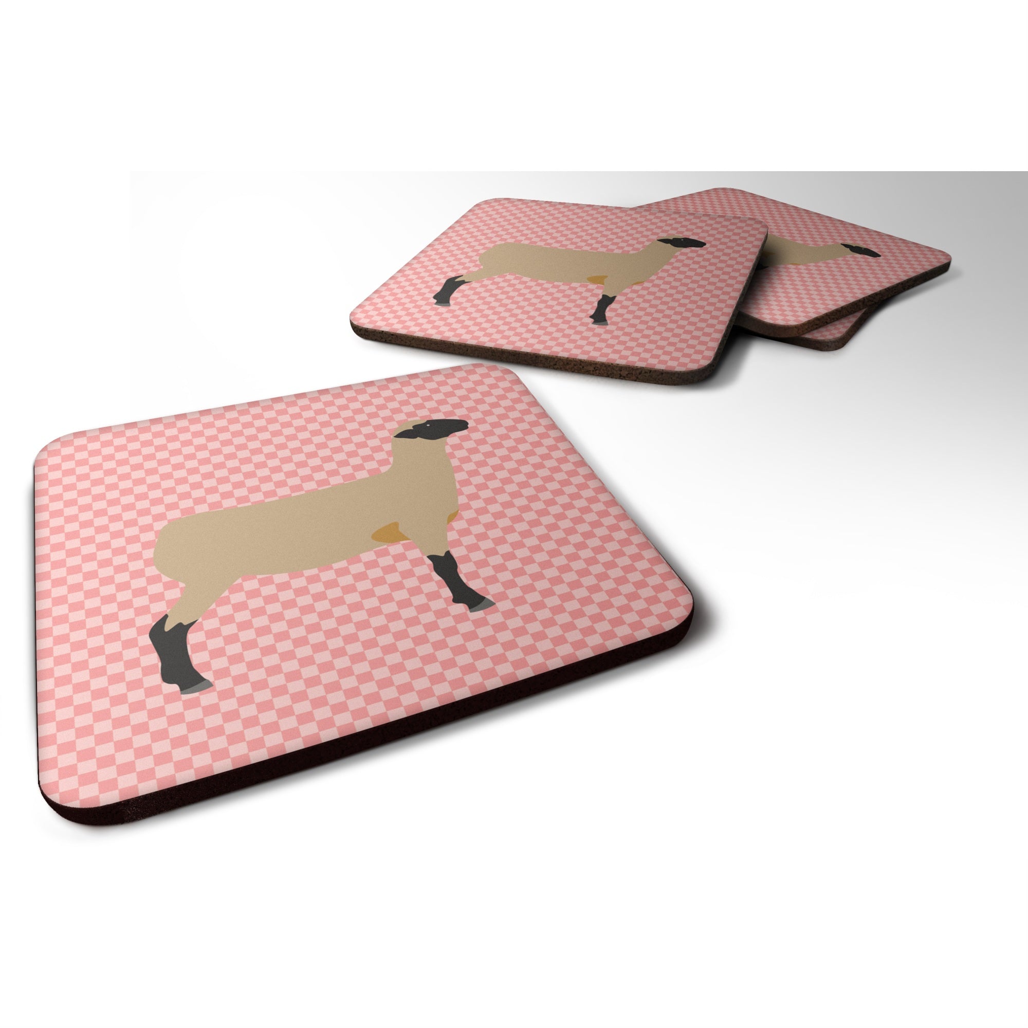 'Caroline'S Treasures Hampshire Down Sheep Pink Check Decorative Coasters, 3.5, Multicolor''