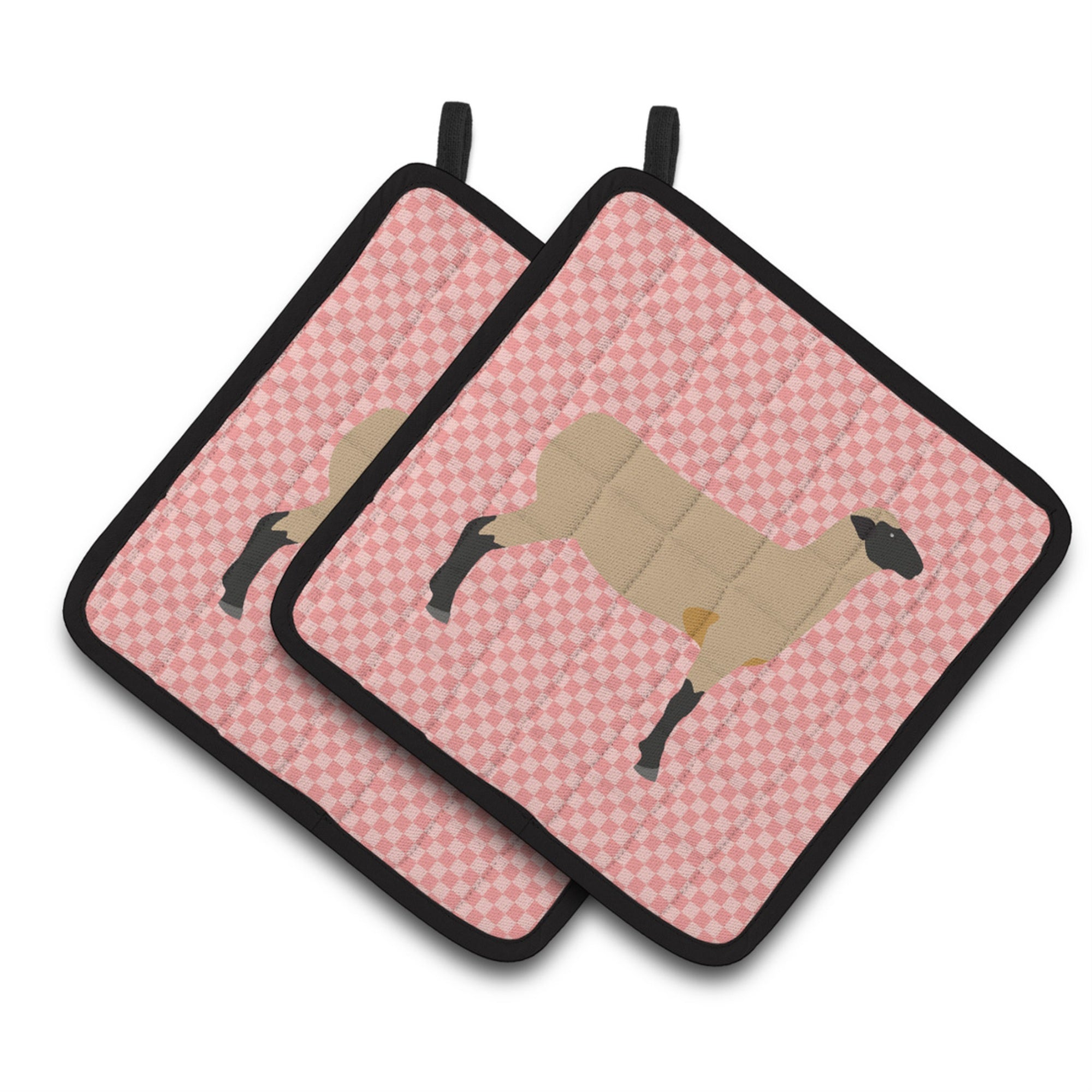 'Caroline'S Treasures Hampshire Down Sheep Pink Check Decorated Pot Holder, 7.5'''' X 7.5''''''