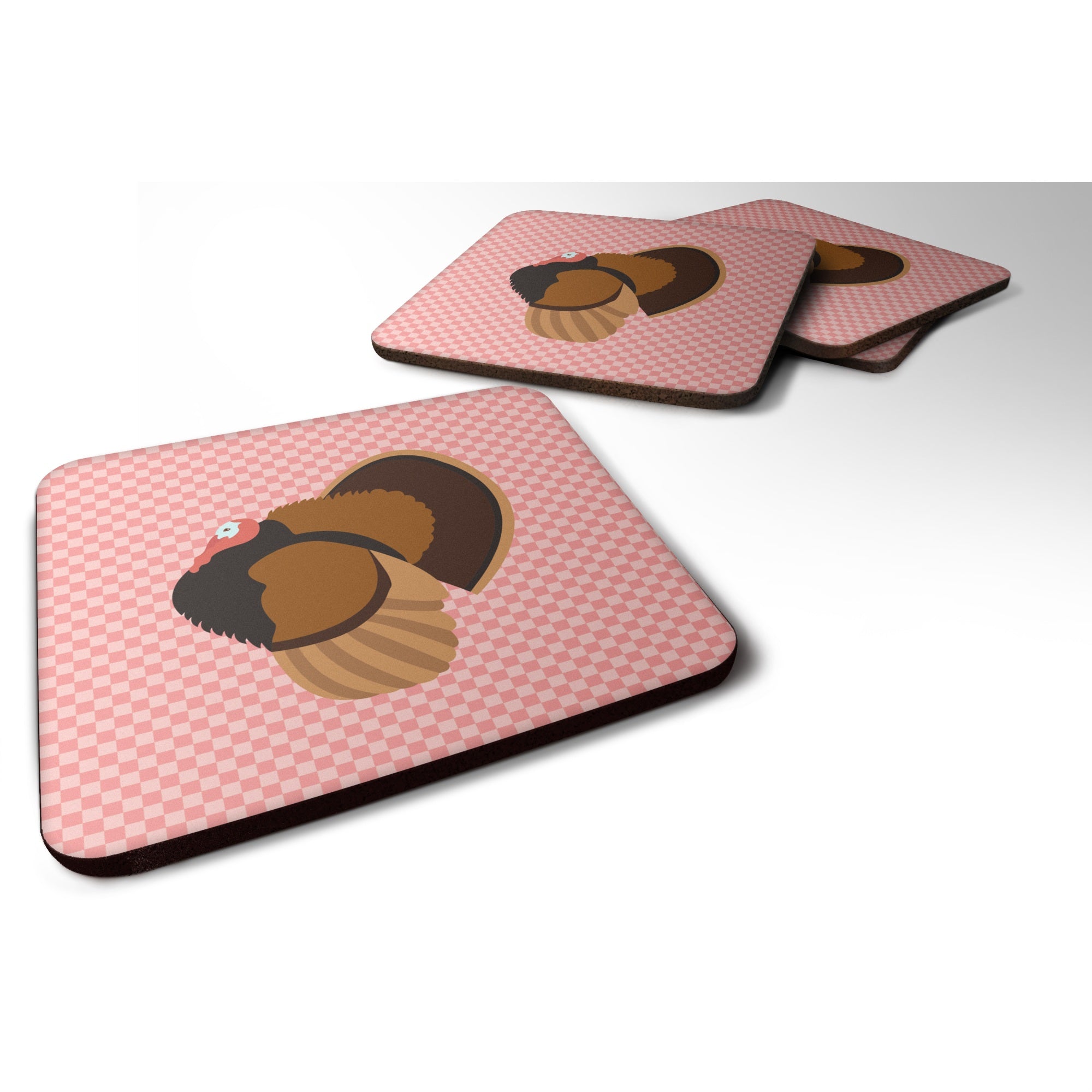 'Caroline'S Treasures Bronze Turkey Pink Check Decorative Coasters, 3.5, Multicolor''