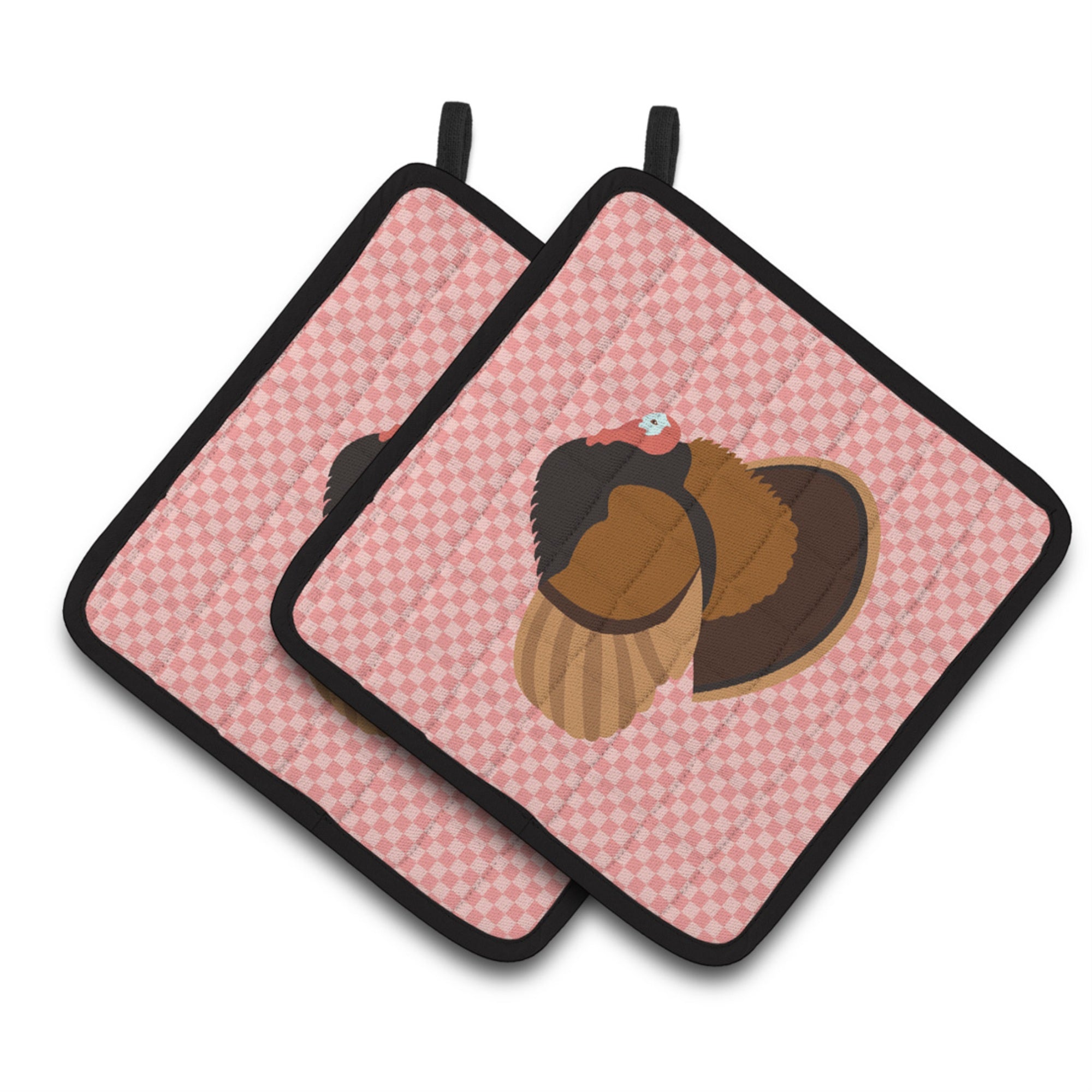 'Caroline'S Treasures Bronze Turkey Pink Check Decorated Pot Holder, 7.5'''' X 7.5''''''