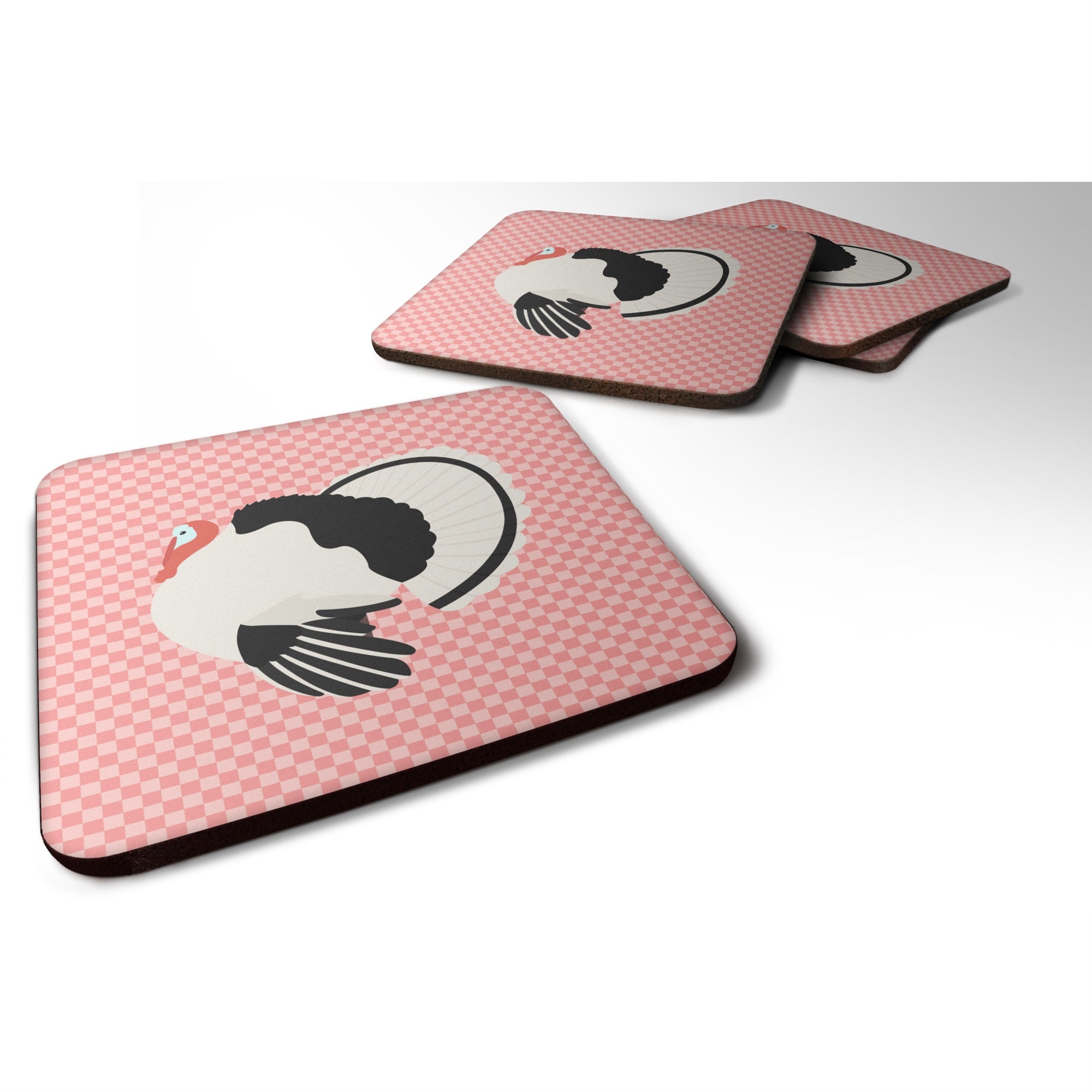 'Caroline'S Treasures Royal Palm Turkey Pink Check Decorative Coasters, 3.5, Multicolor''