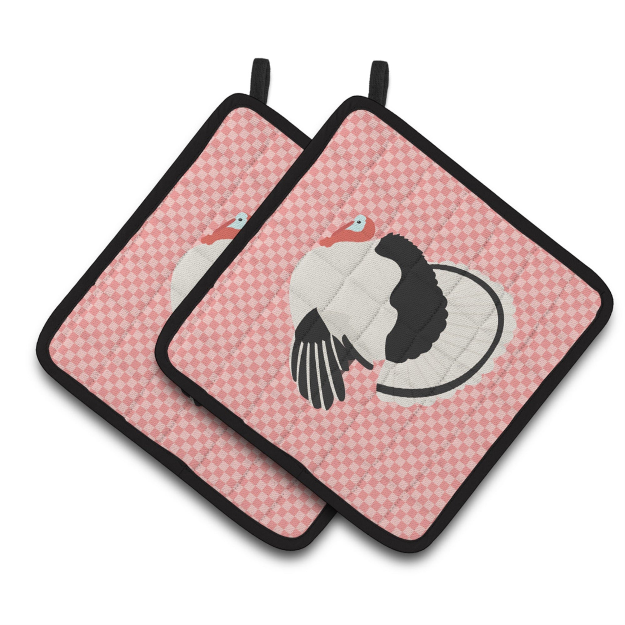 'Caroline'S Treasures Royal Palm Turkey Pink Check Decorated Pot Holder, 7.5'''' X 7.5''''''