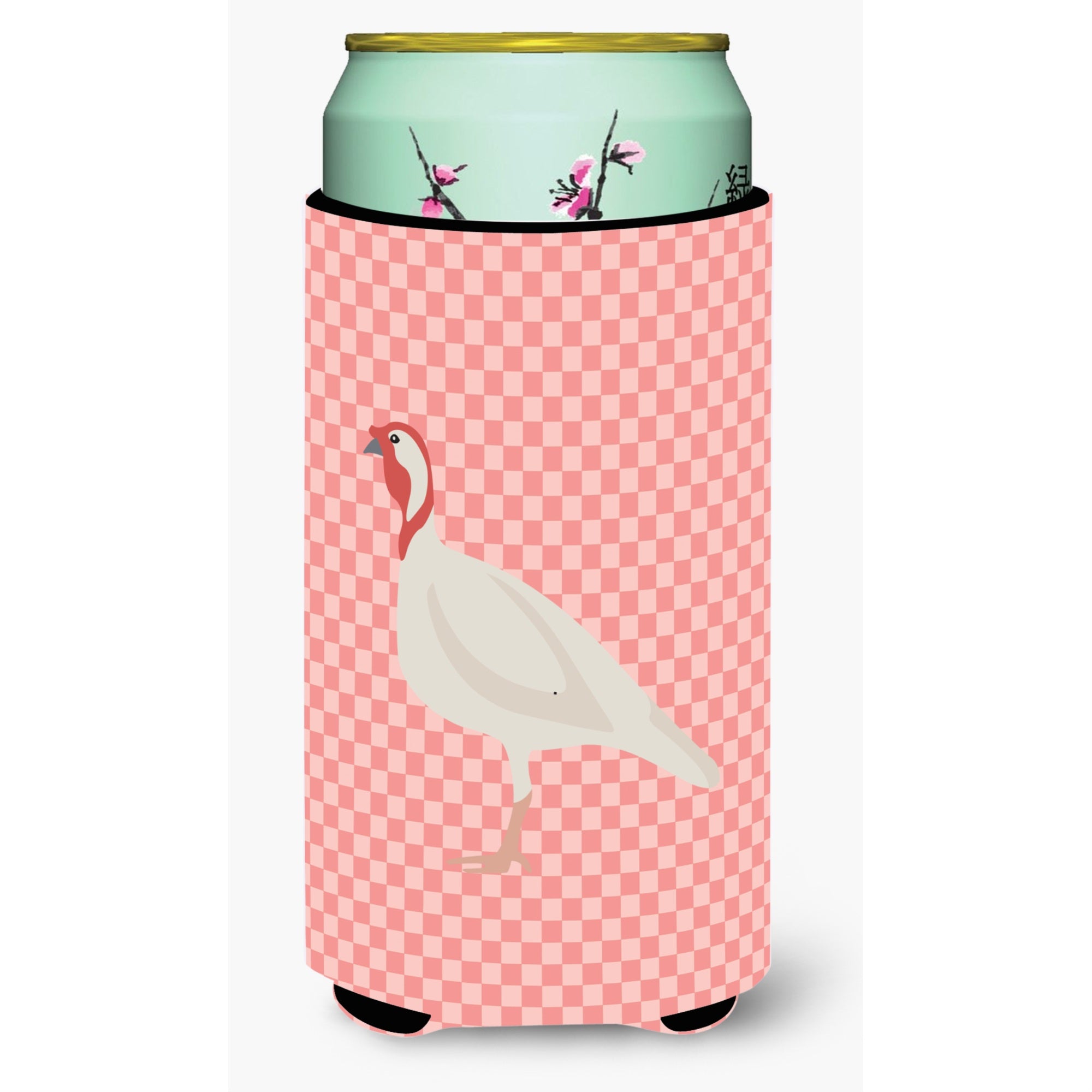 'Caroline'S Treasures Beltsville Small White Turkey Hen Pink Check Decorative Can Hugger, Tall Boy, Multicolor''