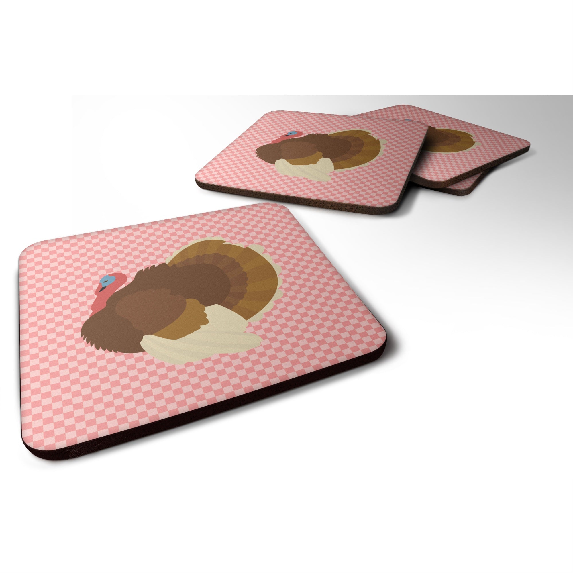 'Caroline'S Treasures French Turkey Dindon Pink Check Decorative Coasters, 3.5'''', Multicolor''