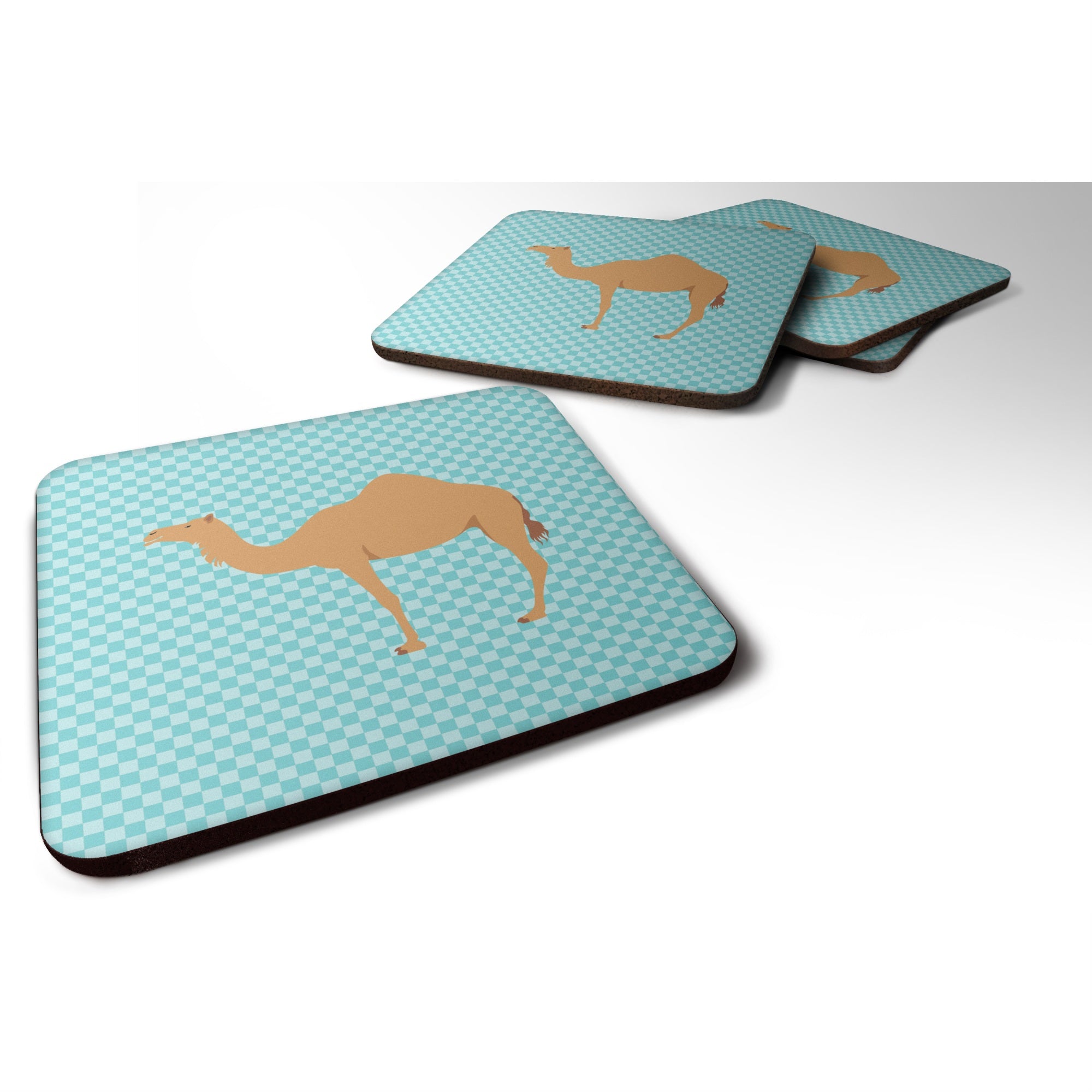 'Caroline'S Treasures Arabian Camel Dromedary Blue Check Decorative Coasters, 3.5, Multicolor''