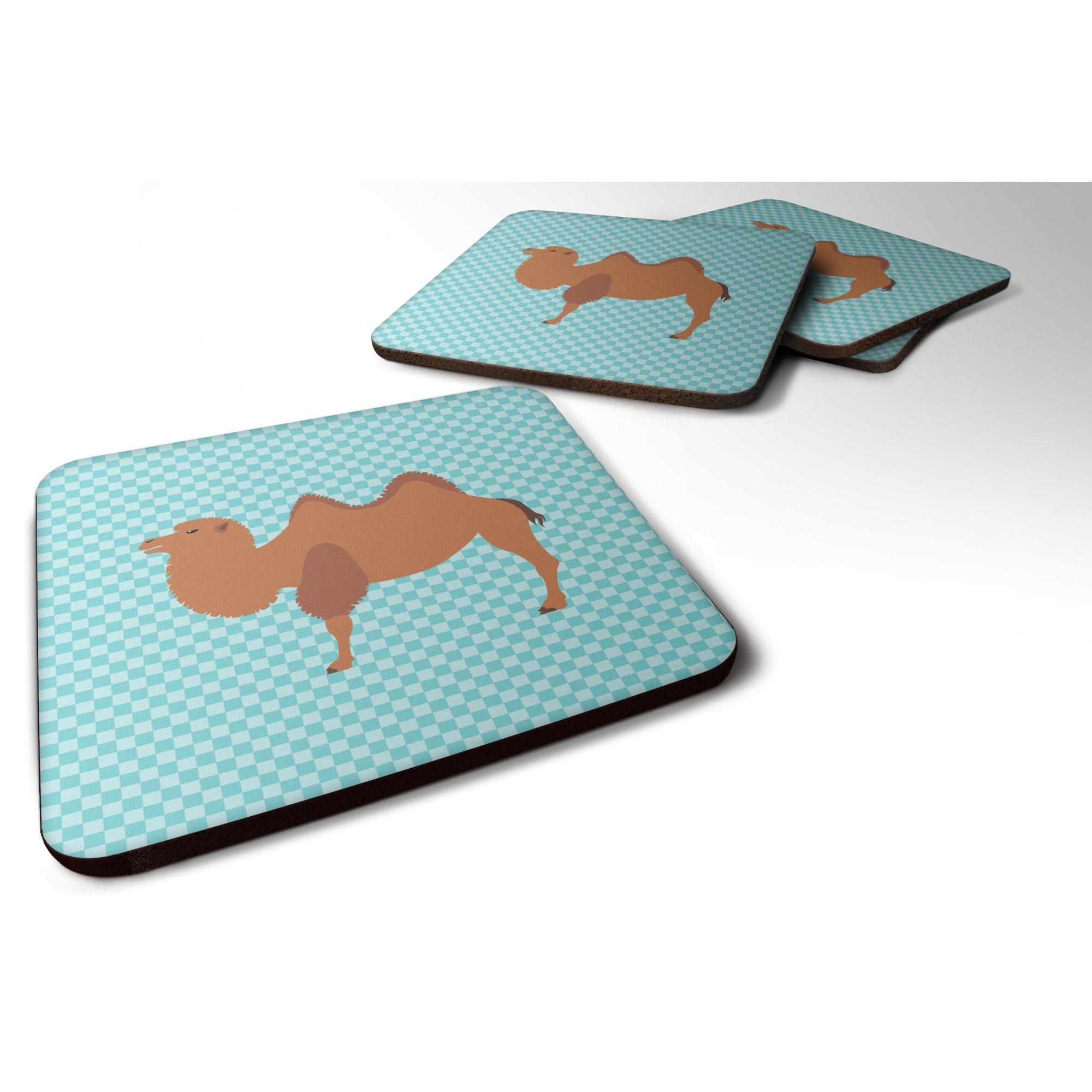 'Caroline'S Treasures Bactrian Camel Blue Check Decorative Coasters, 3.5, Multicolor''