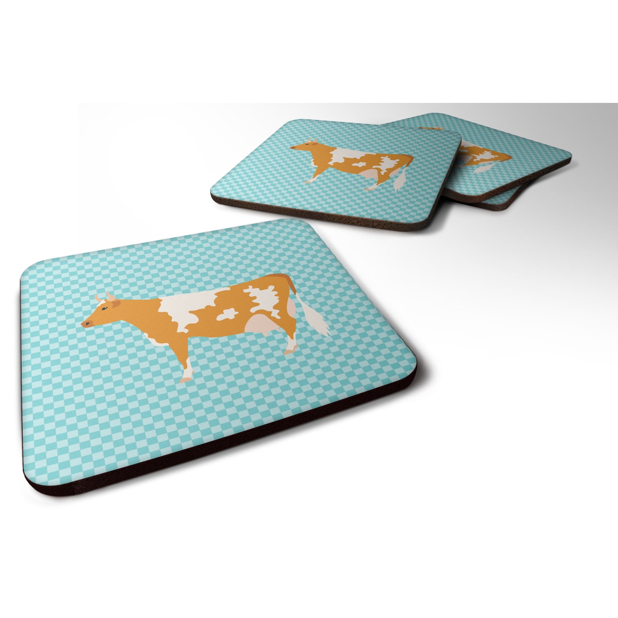 'Caroline'S Treasures Guernsey Cow Blue Check Decorative Coasters, 3.5, Multicolor''
