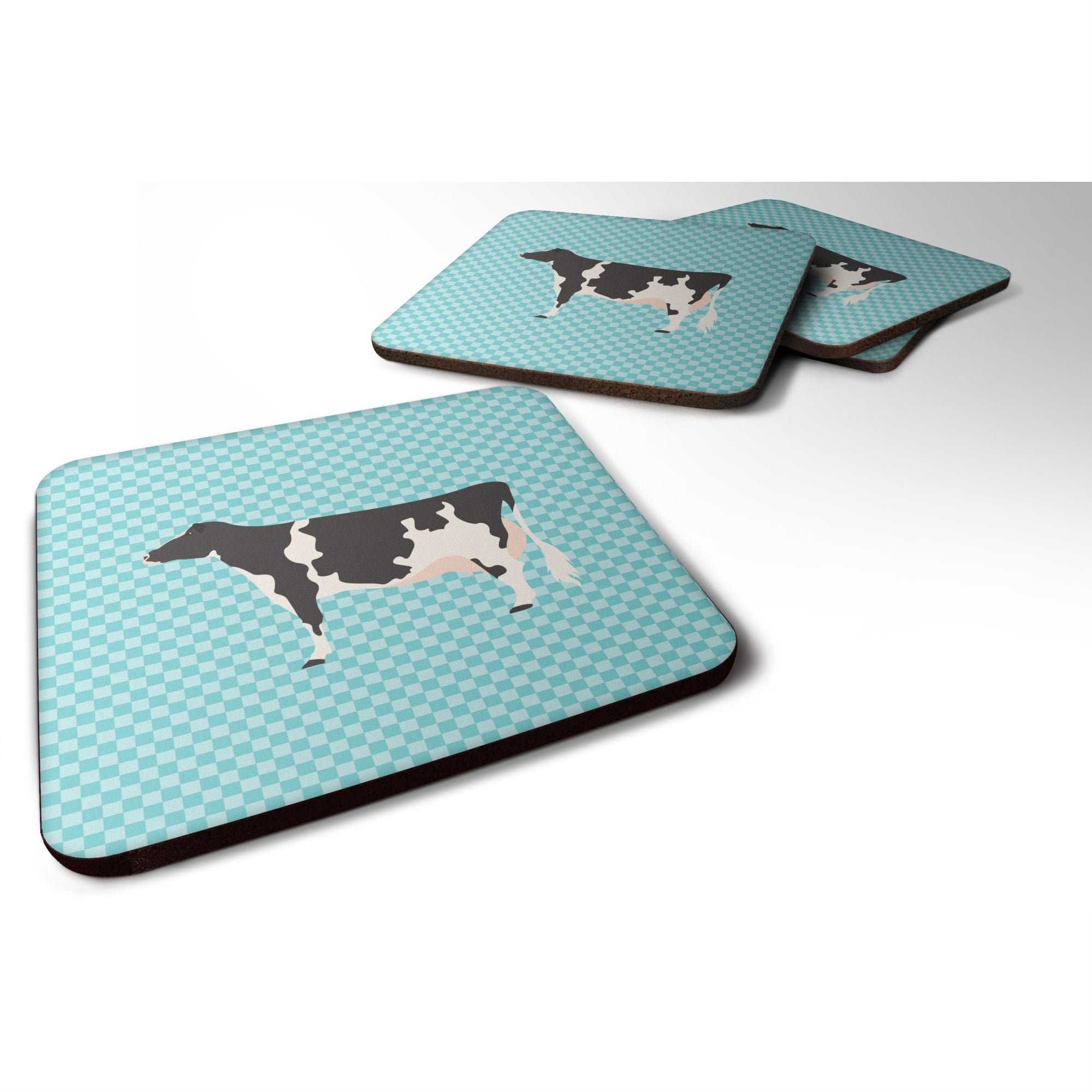 'Caroline'S Treasures Holstein Cow Blue Check Decorative Coasters, 3.5'''', Multicolor''