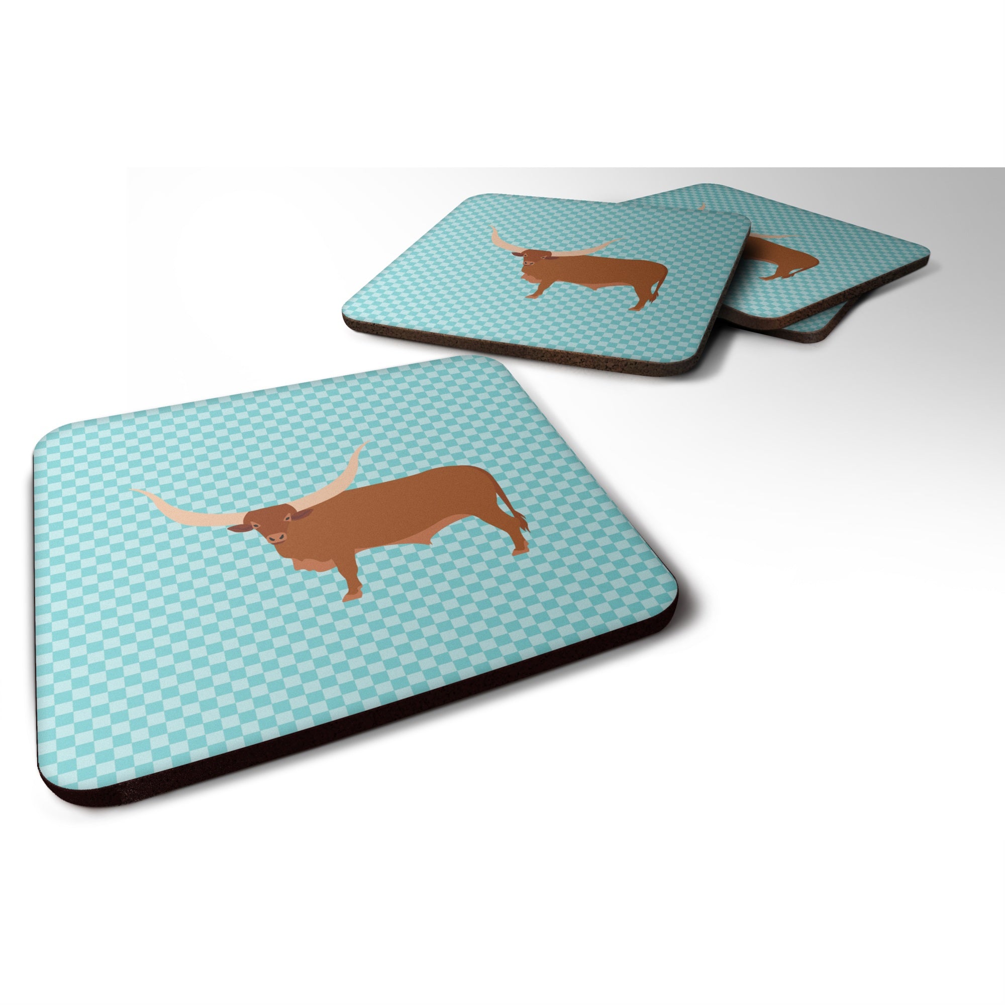 'Caroline'S Treasures Ankole-Watusu Cow Blue Check Decorative Coasters, 3.5'''', Multicolor''